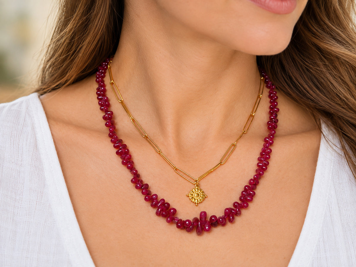 Rubin Tropfenkette rot 47cm Natur Edelstein Collier