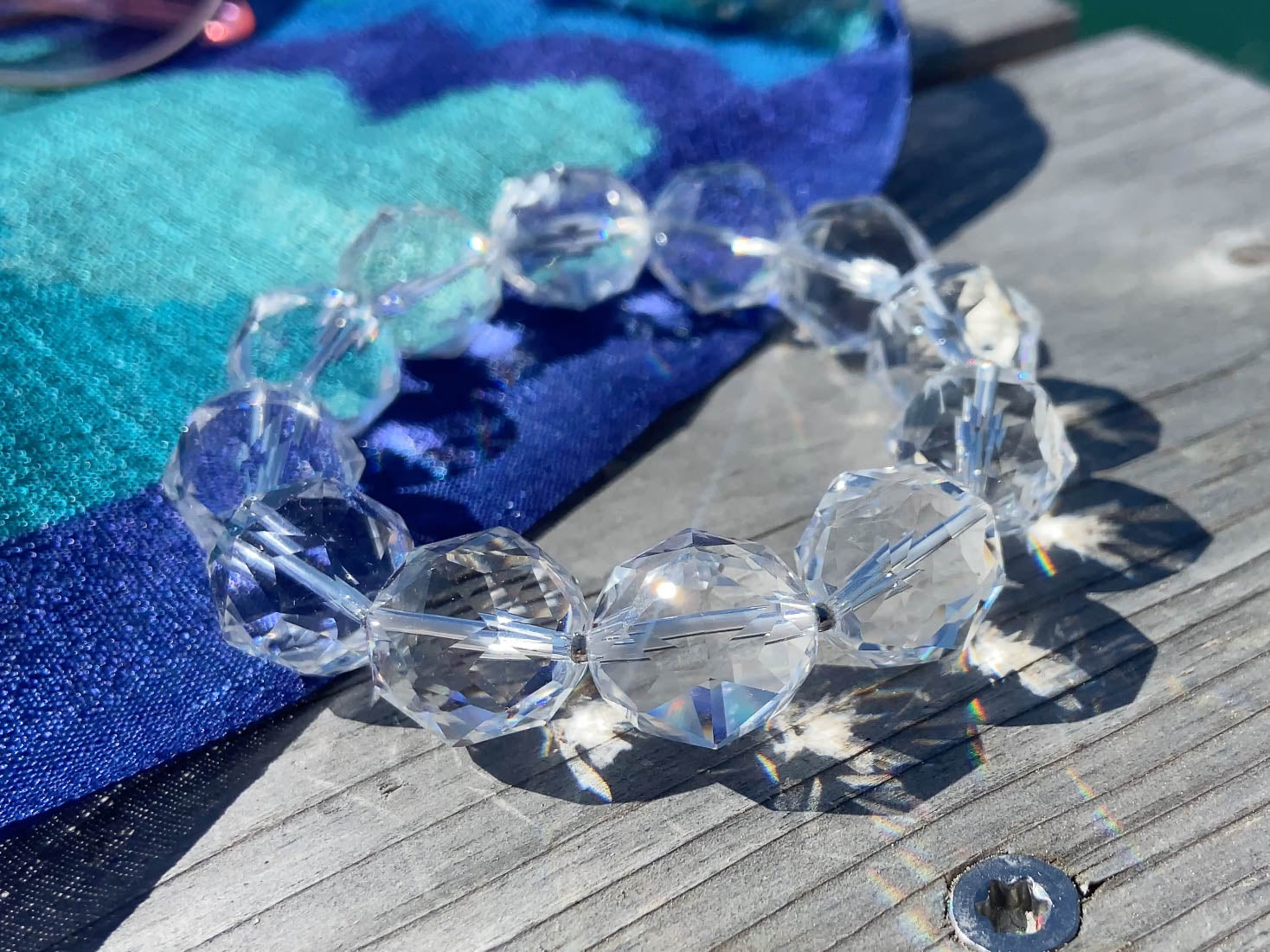 Rock crystal bracelet - faceted drops of clear natural crystal with silver clasp