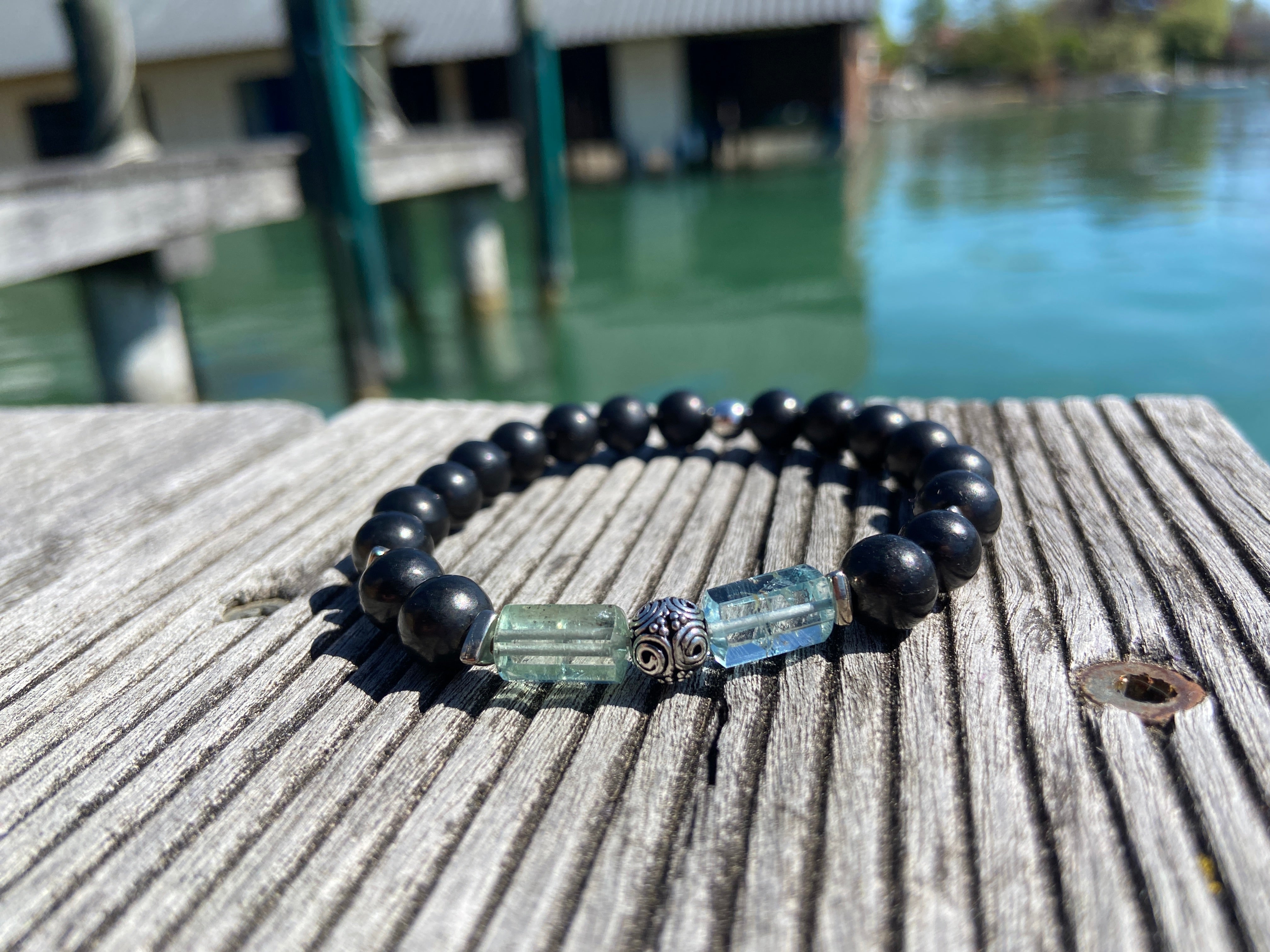 Aquamarin und Schungit Armband für Männer - elstardesign