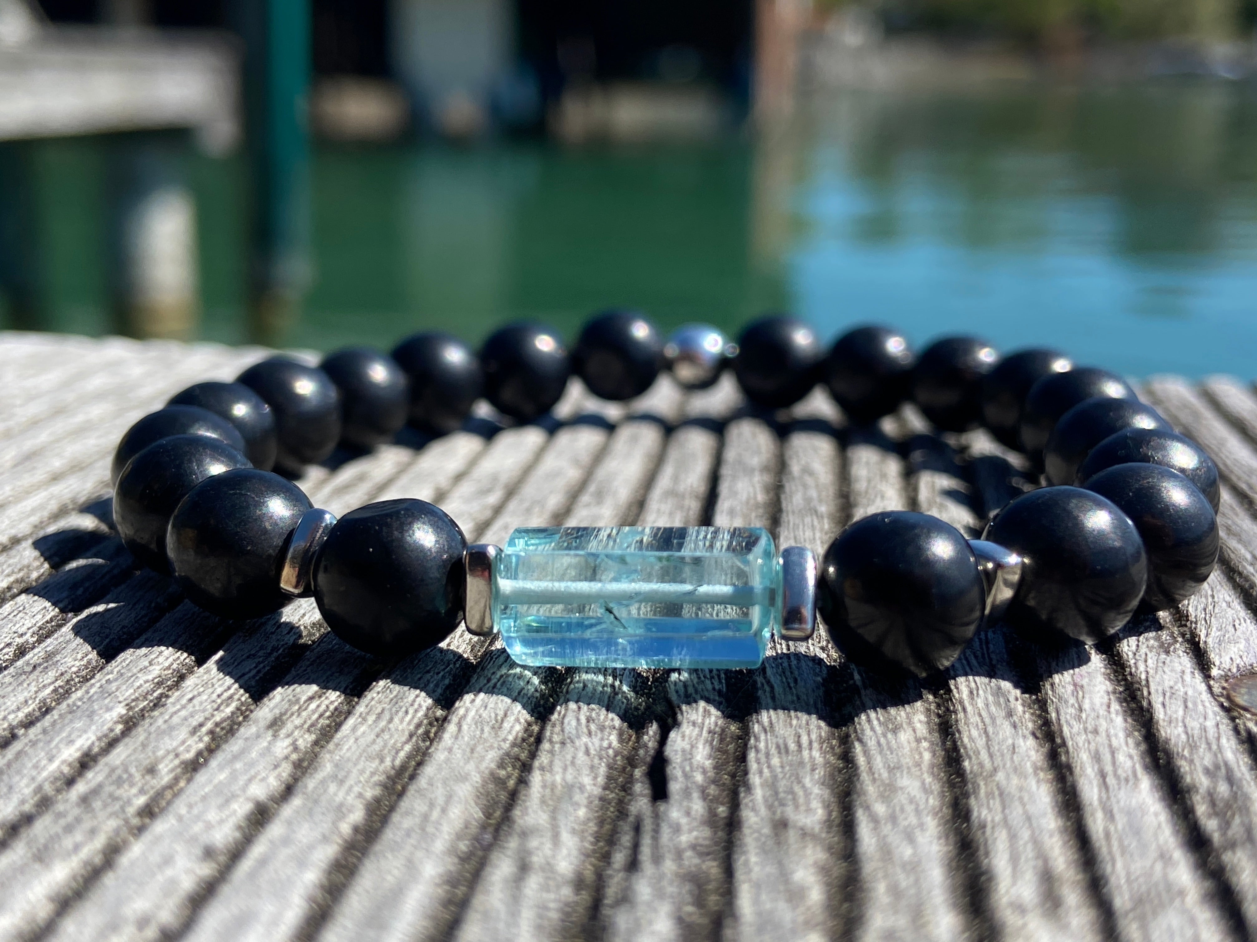 Aquamarine bracelet with shungite for men Gemstone