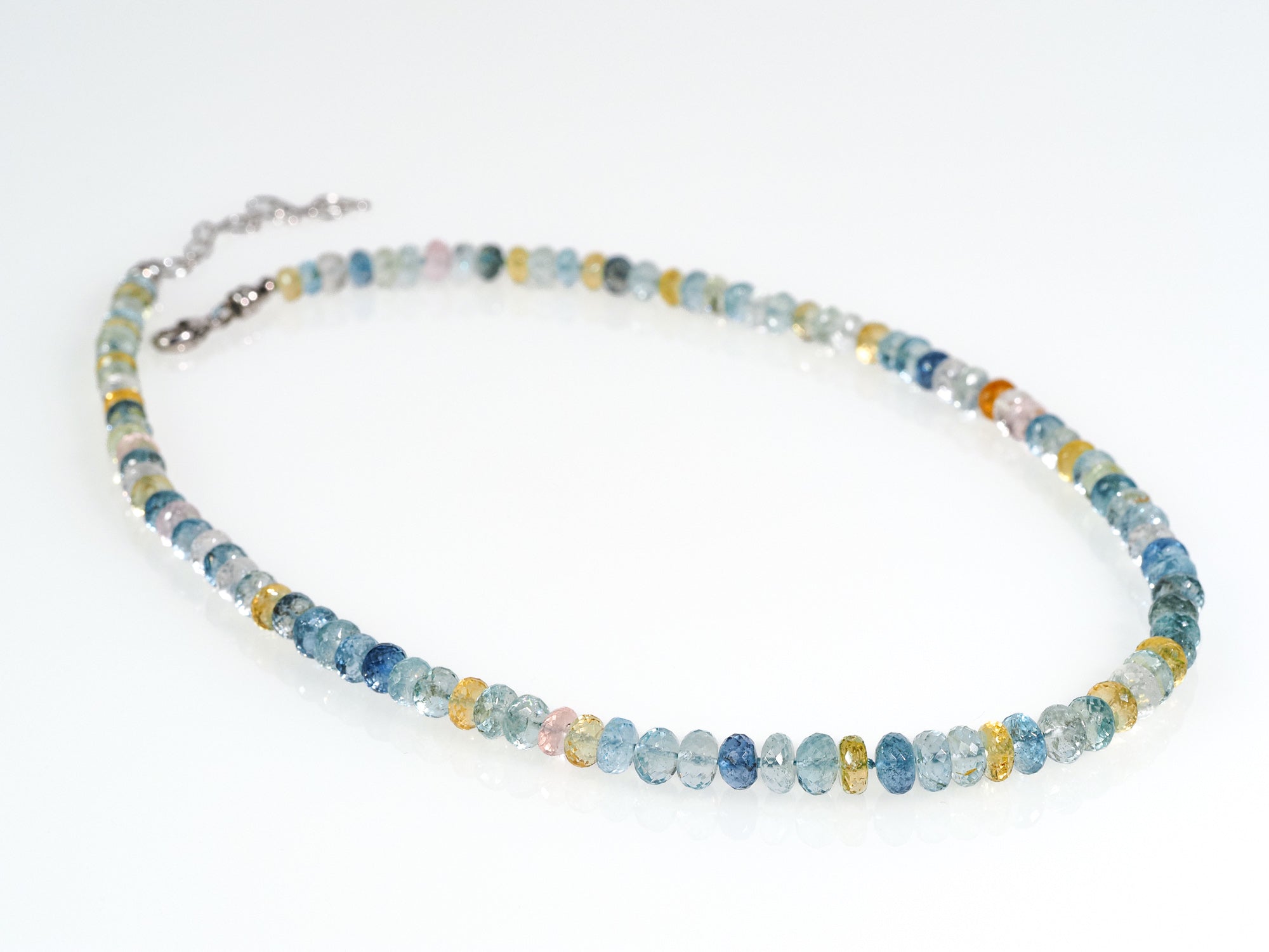 Beryl necklace - Morganite, heliodor & aquamarine faceted, hand-knotted gemstone necklace