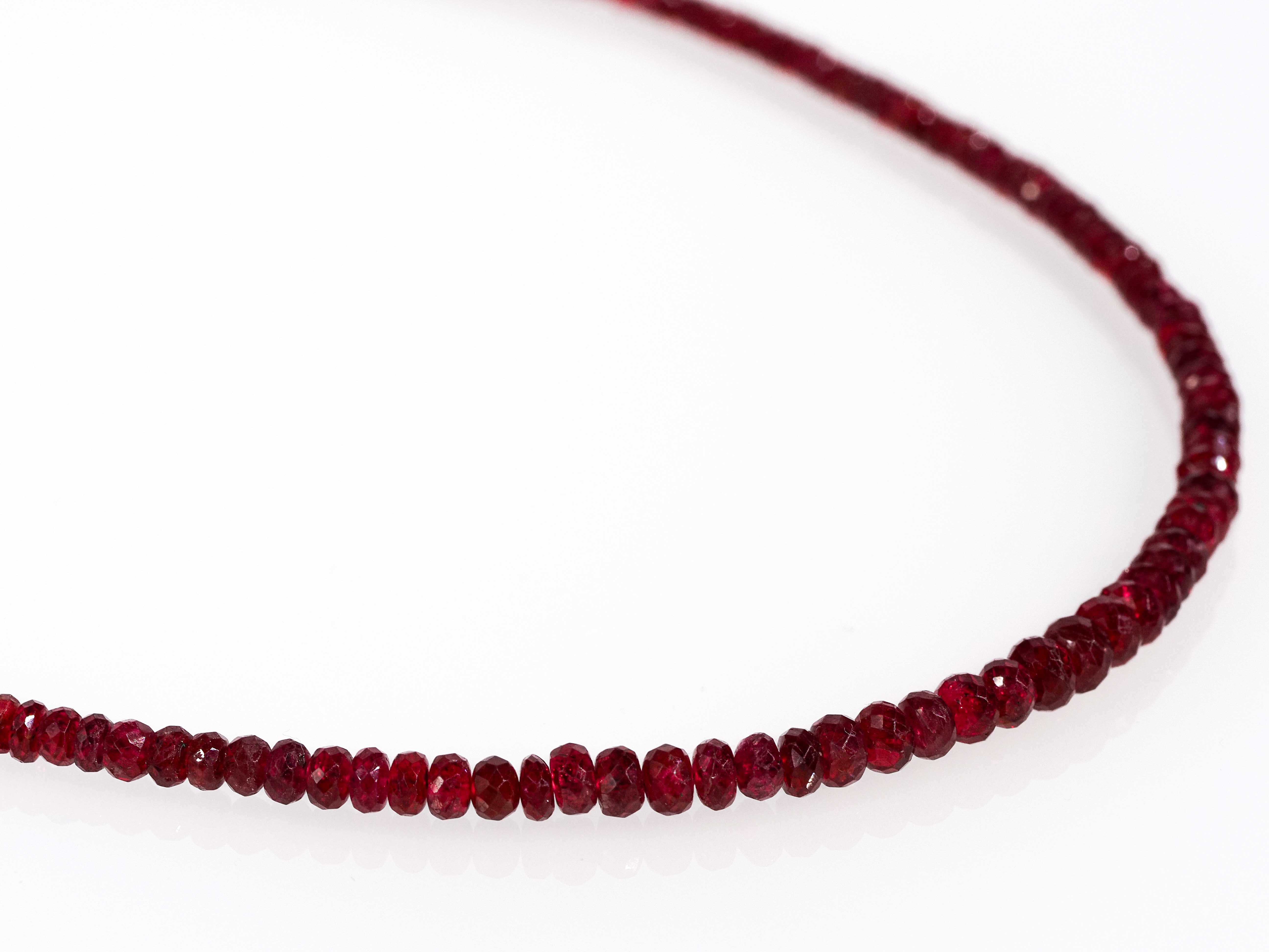 Spinel gemstone necklace silver red natural untreated sterling silver clasp rhodium-plated red gemstone faceted