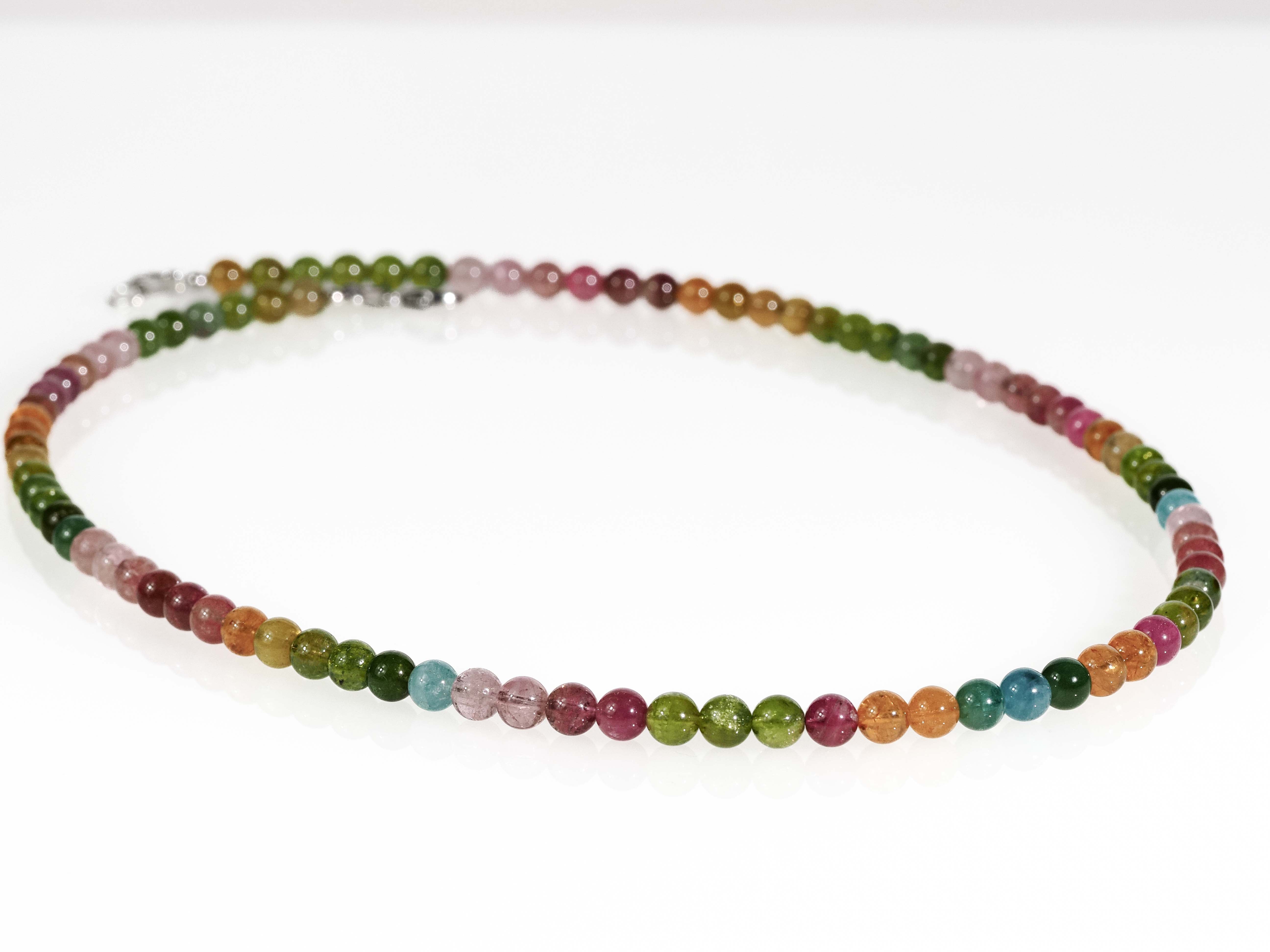 Colorful tourmaline necklace with 6.5 mm - Genuine untreated natural stones - Gemstone necklace in ball shape