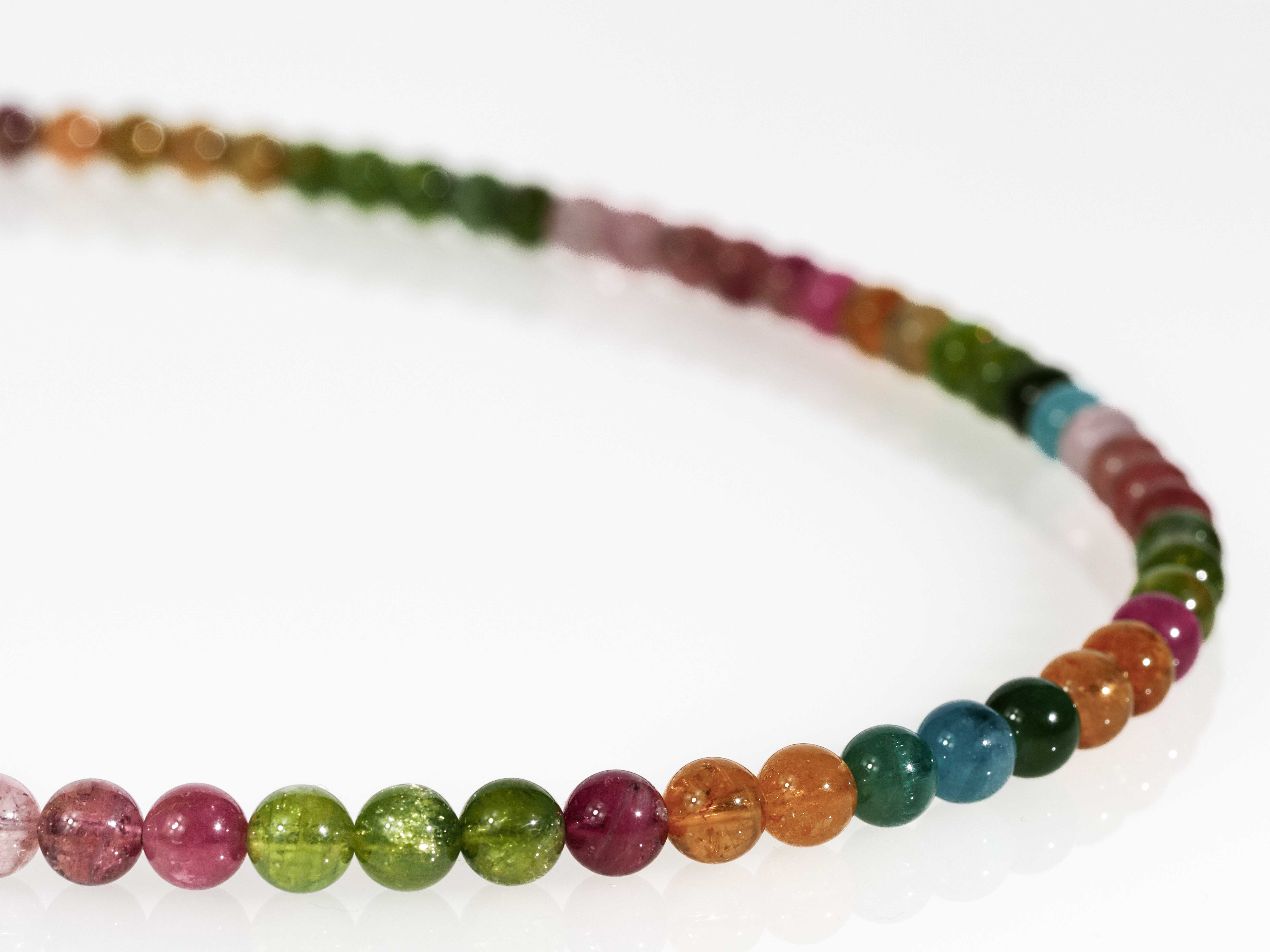 Colorful tourmaline necklace with 6.5 mm - Genuine untreated natural stones - Gemstone necklace in ball shape
