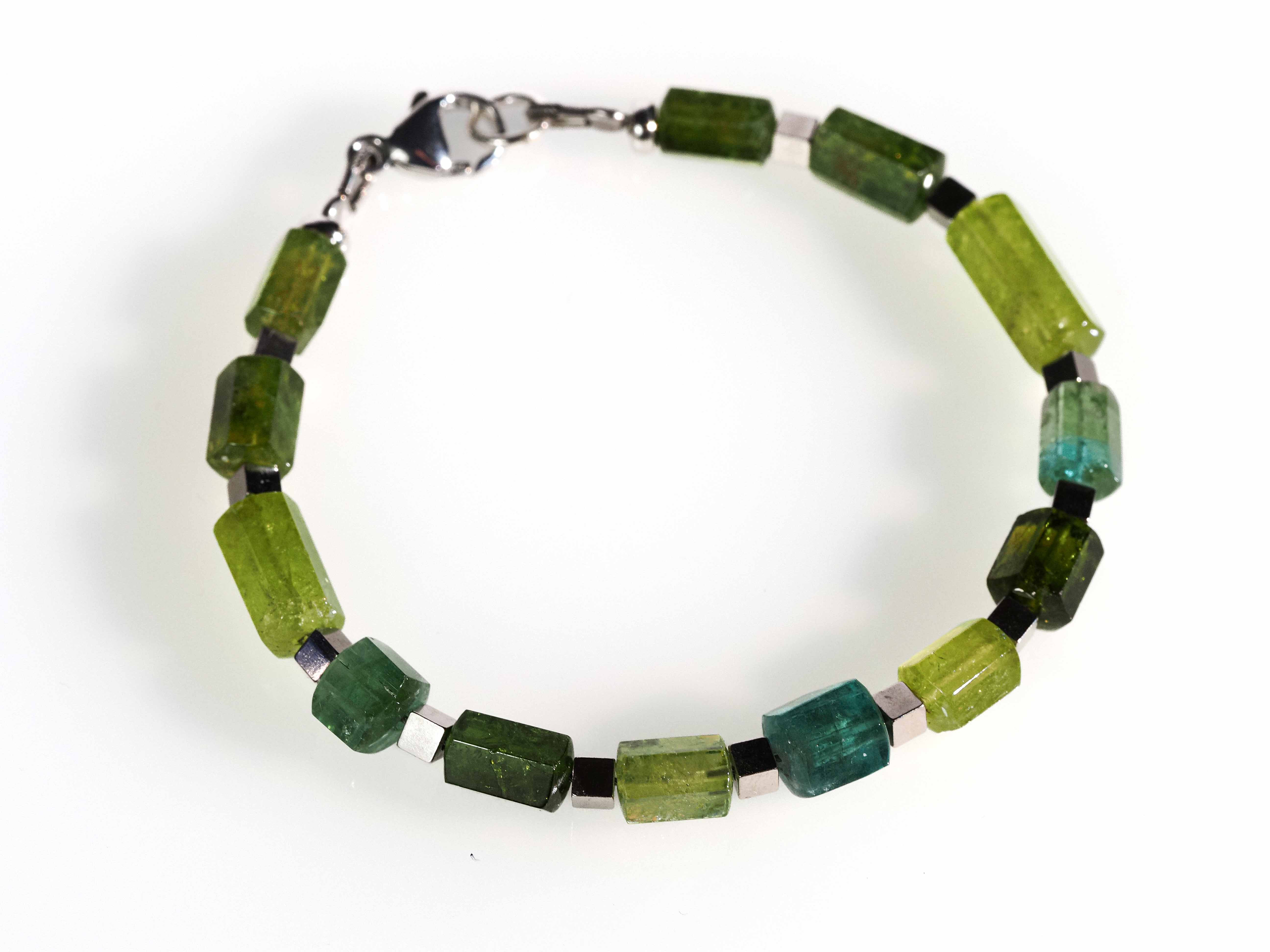 Colorful tourmaline bracelet - colorful gemstones with gold-filled toggle clasp