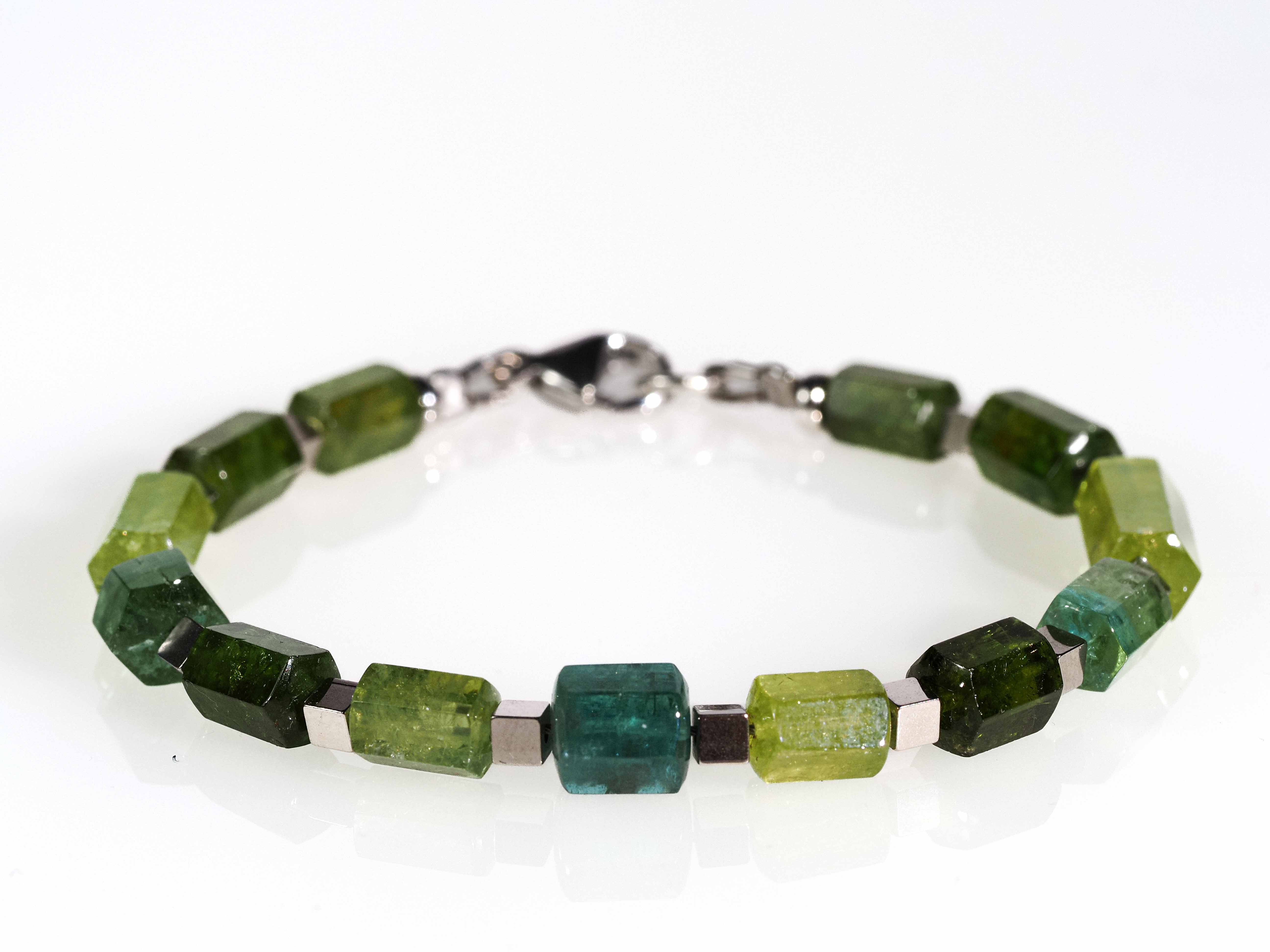 Colorful tourmaline bracelet - colorful gemstones with gold-filled toggle clasp