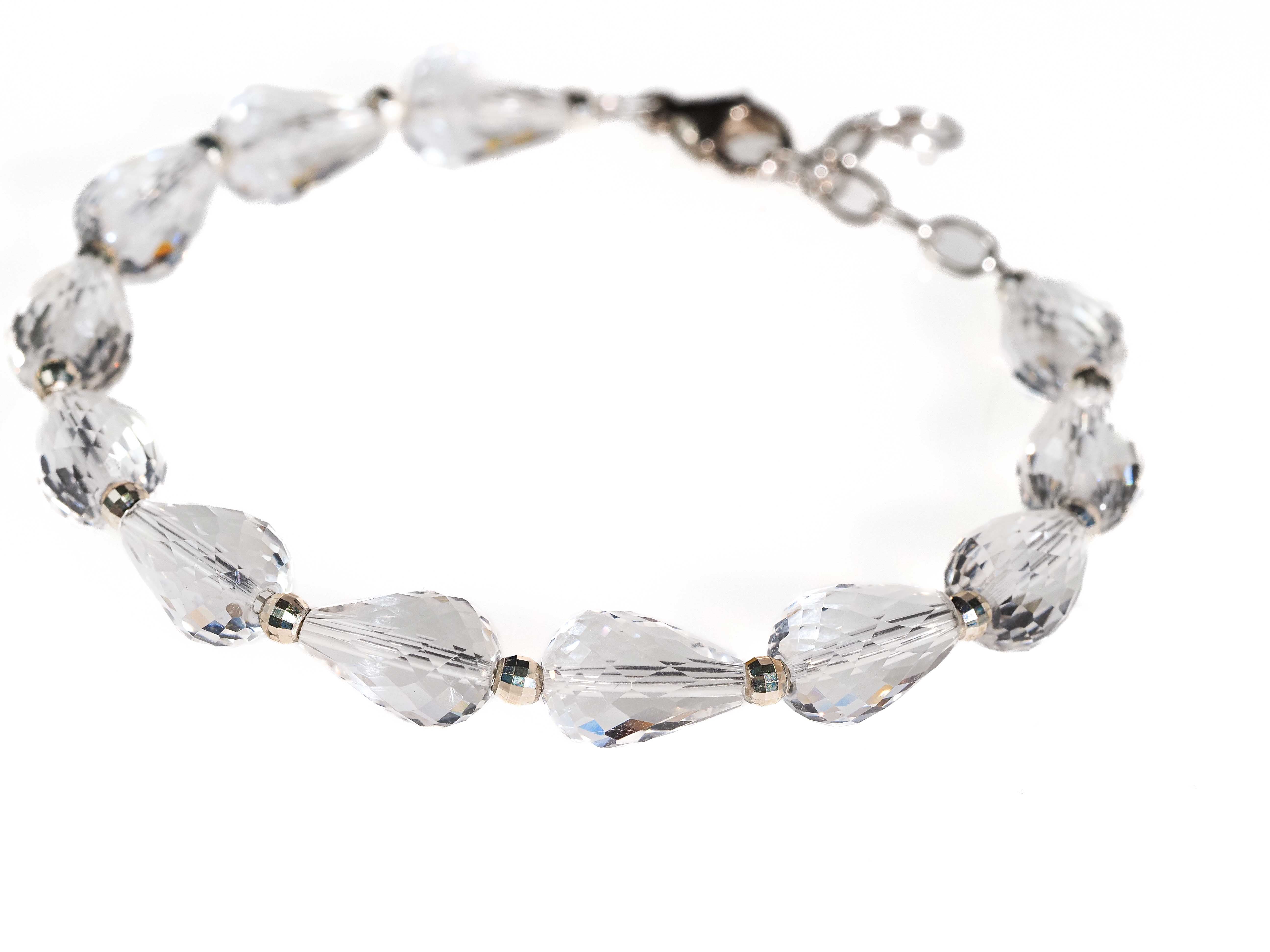 Rock crystal bracelet - faceted drops of clear natural crystal with silver clasp
