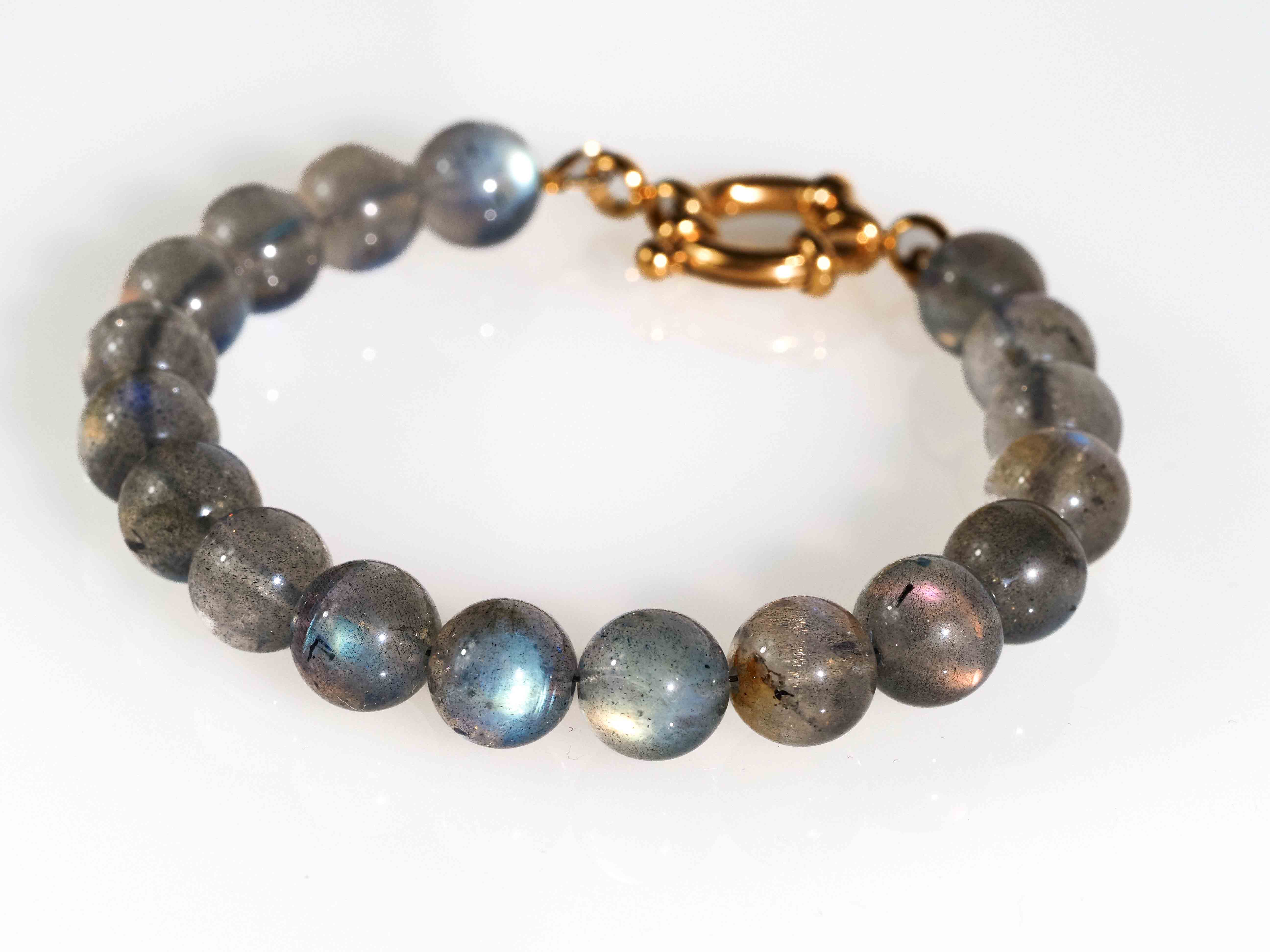 Labradorite sphere bracelet - precious natural stone with an intense blue-green shimmer