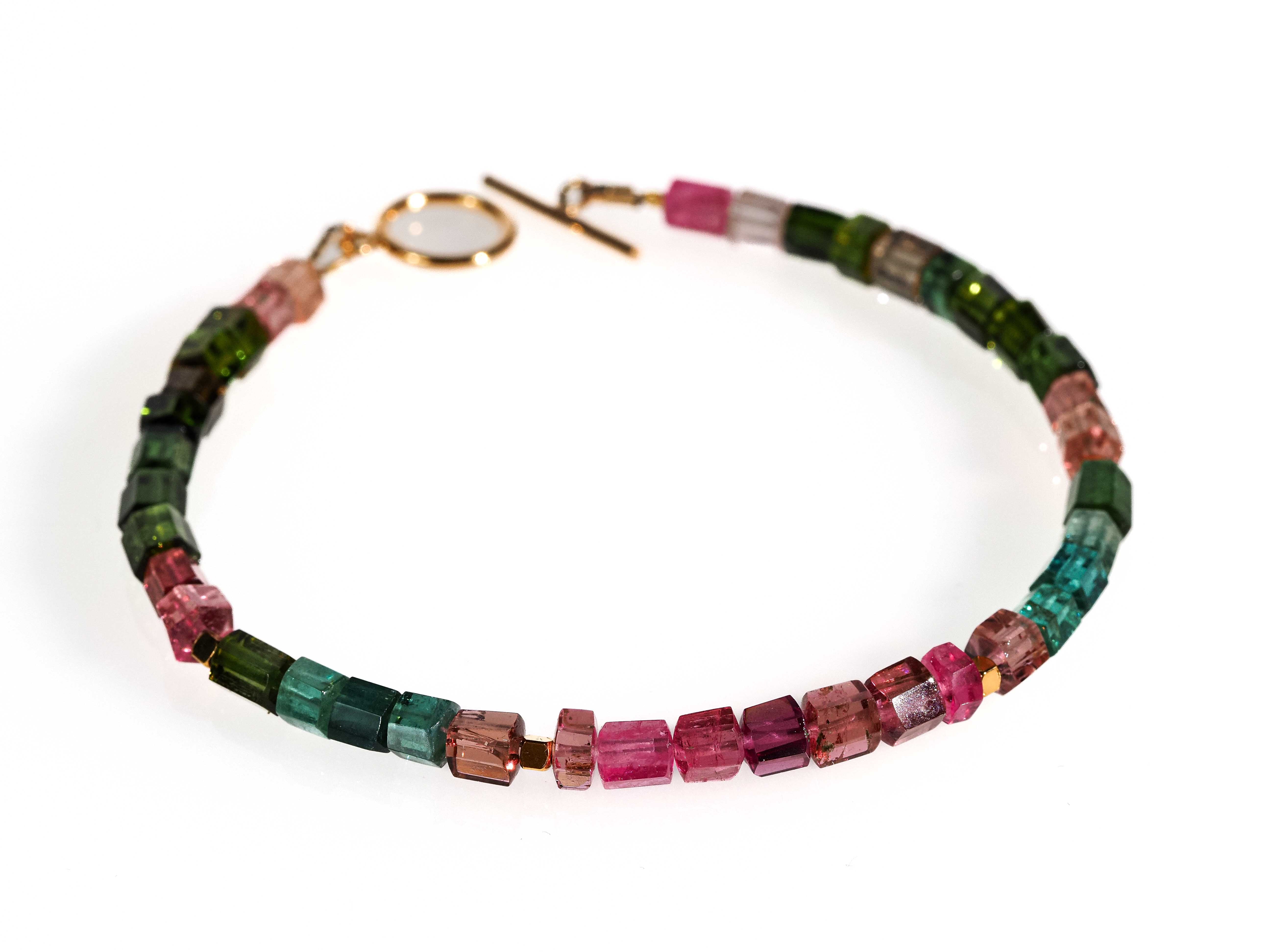 Buntes Turmalin Armband mit Gold-filled Knebelverschluss - elstardesign
