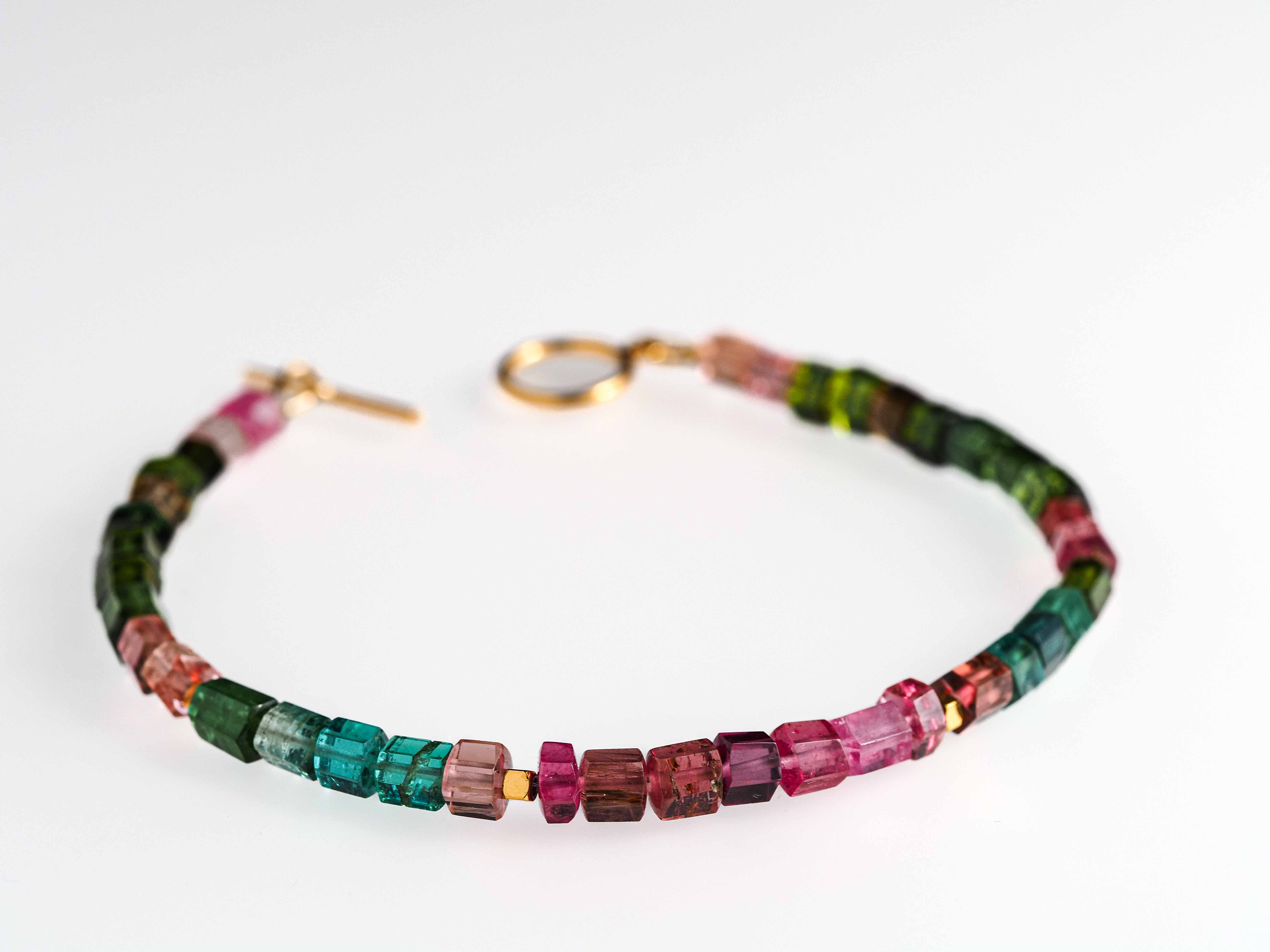 Buntes Turmalin Armband mit Gold-filled Knebelverschluss - elstardesign