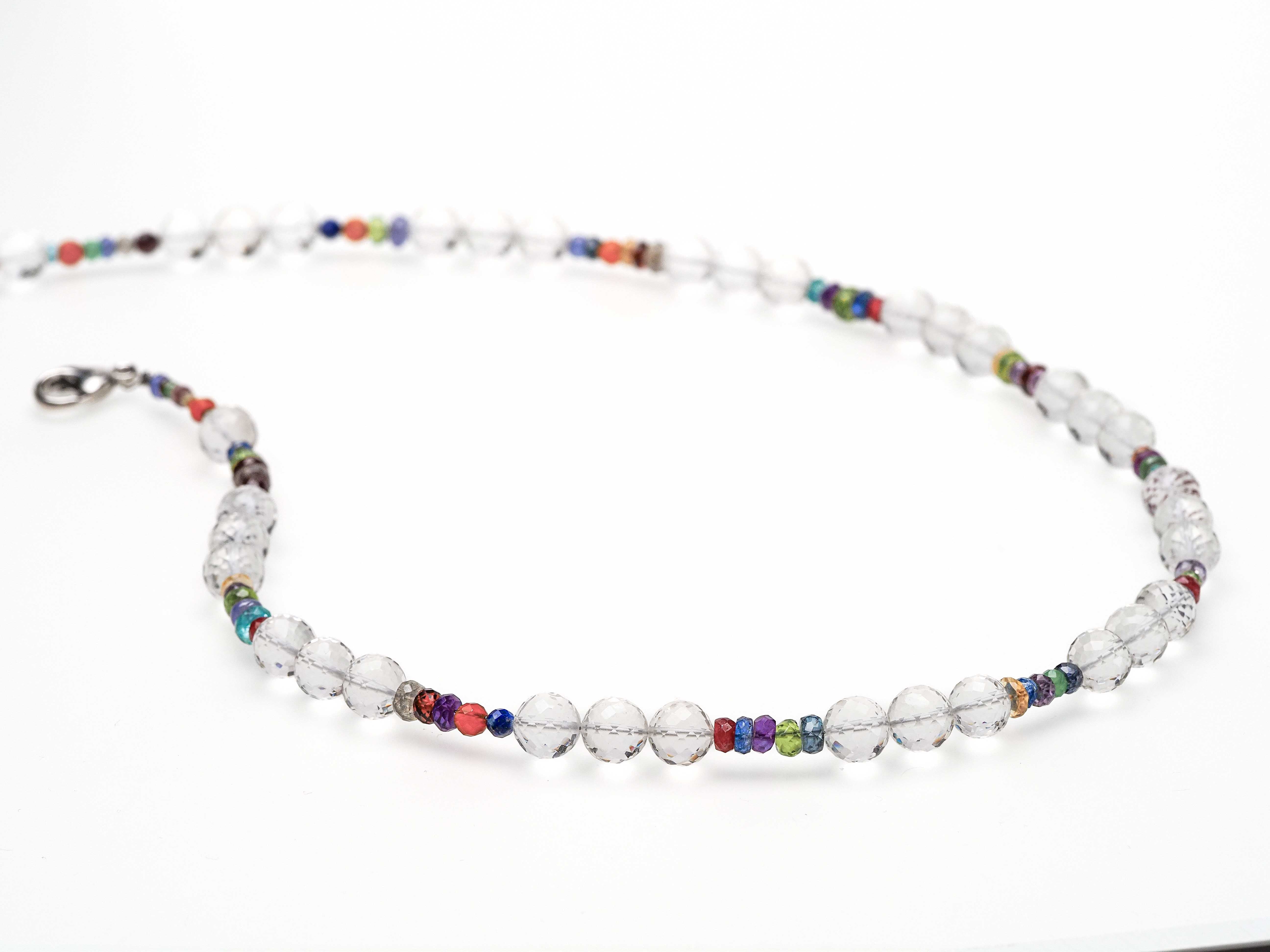 Rock crystal necklace silver gemstone necklace colorful gemstones rock crystal sterling silver rhodium-plated colorful gemstone necklace pink tourmaline
