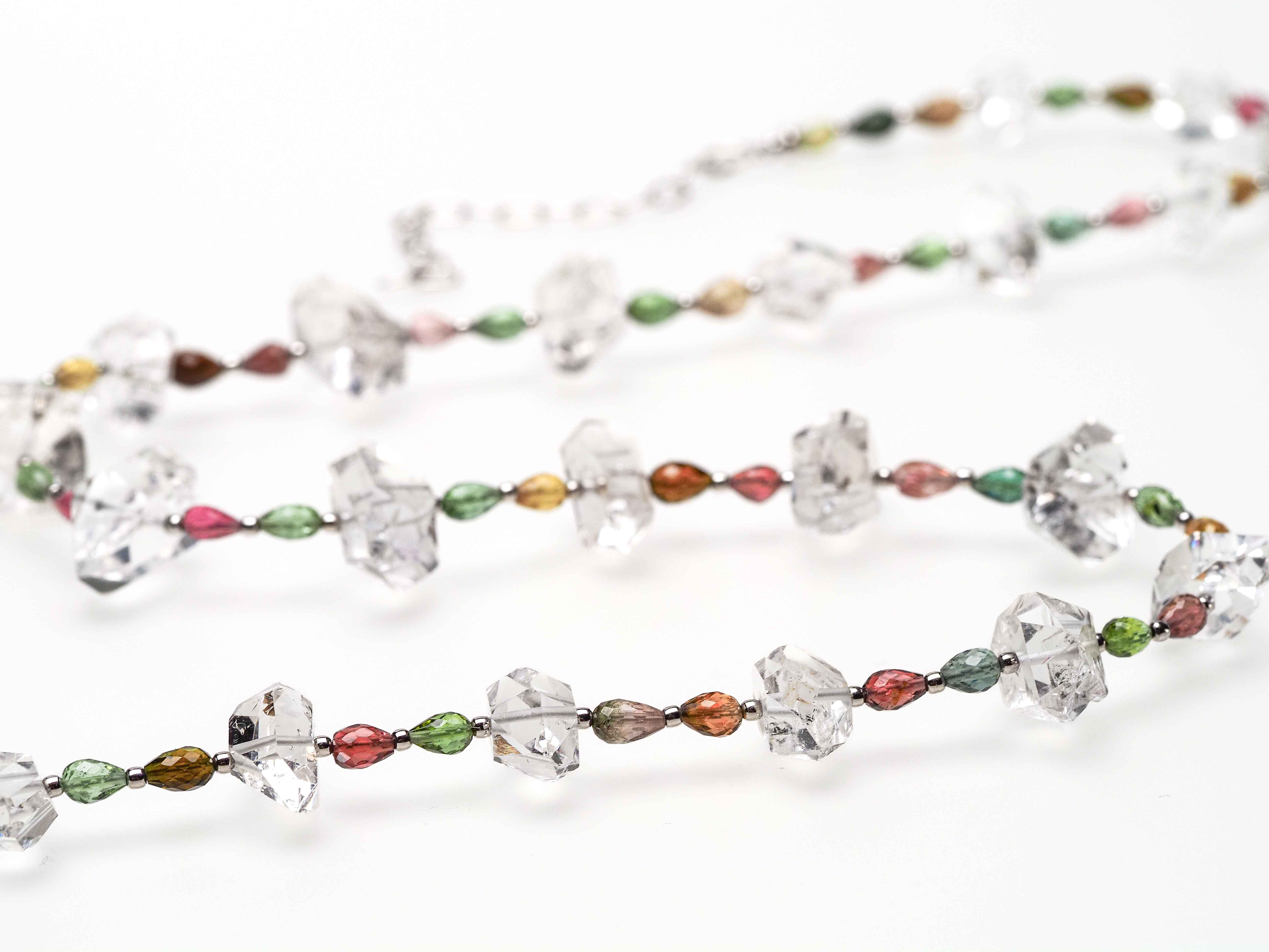 Long Herkimer necklace with double-ended rock crystal