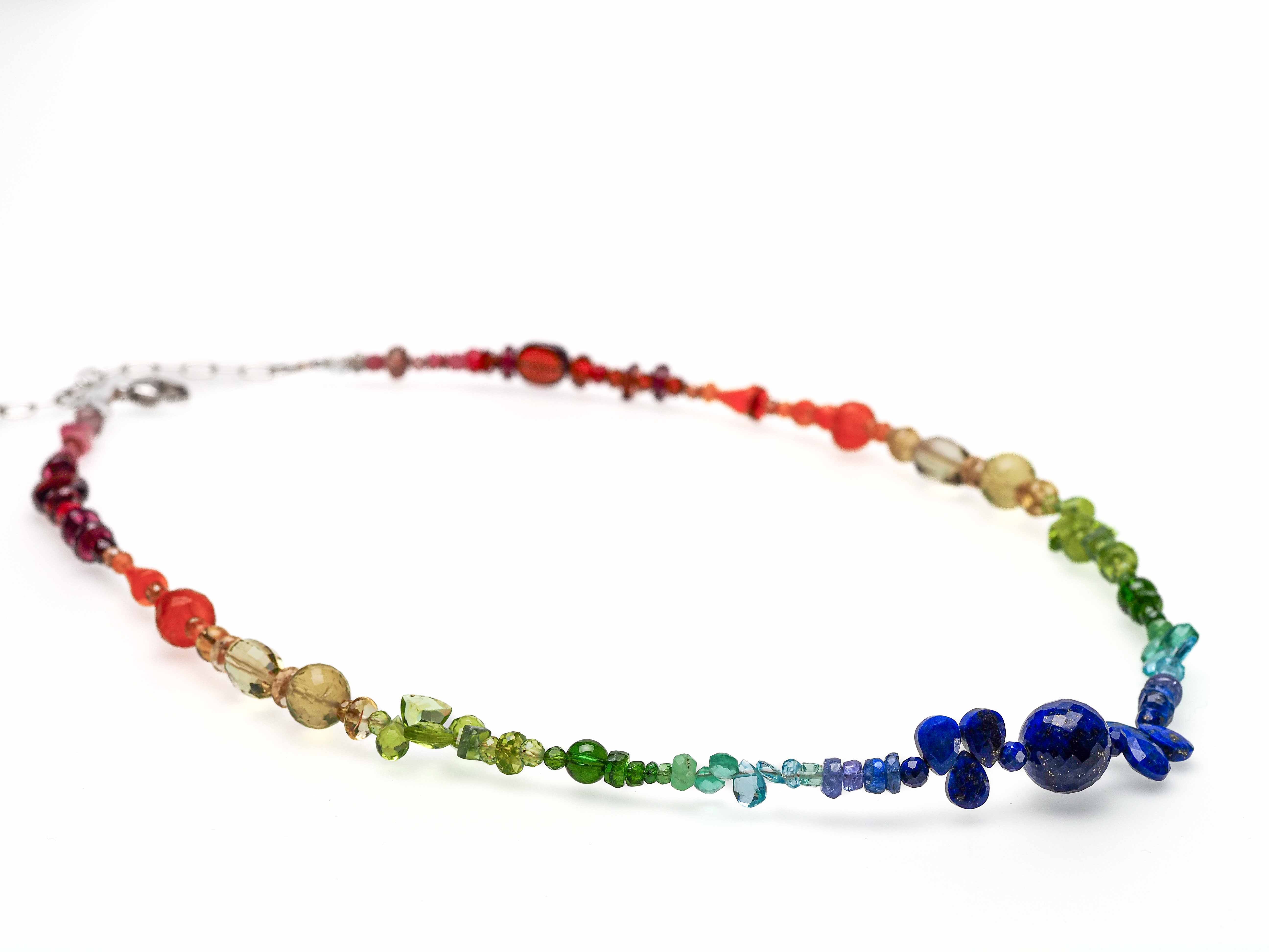Chakra rainbow colorful necklace silver gemstone
