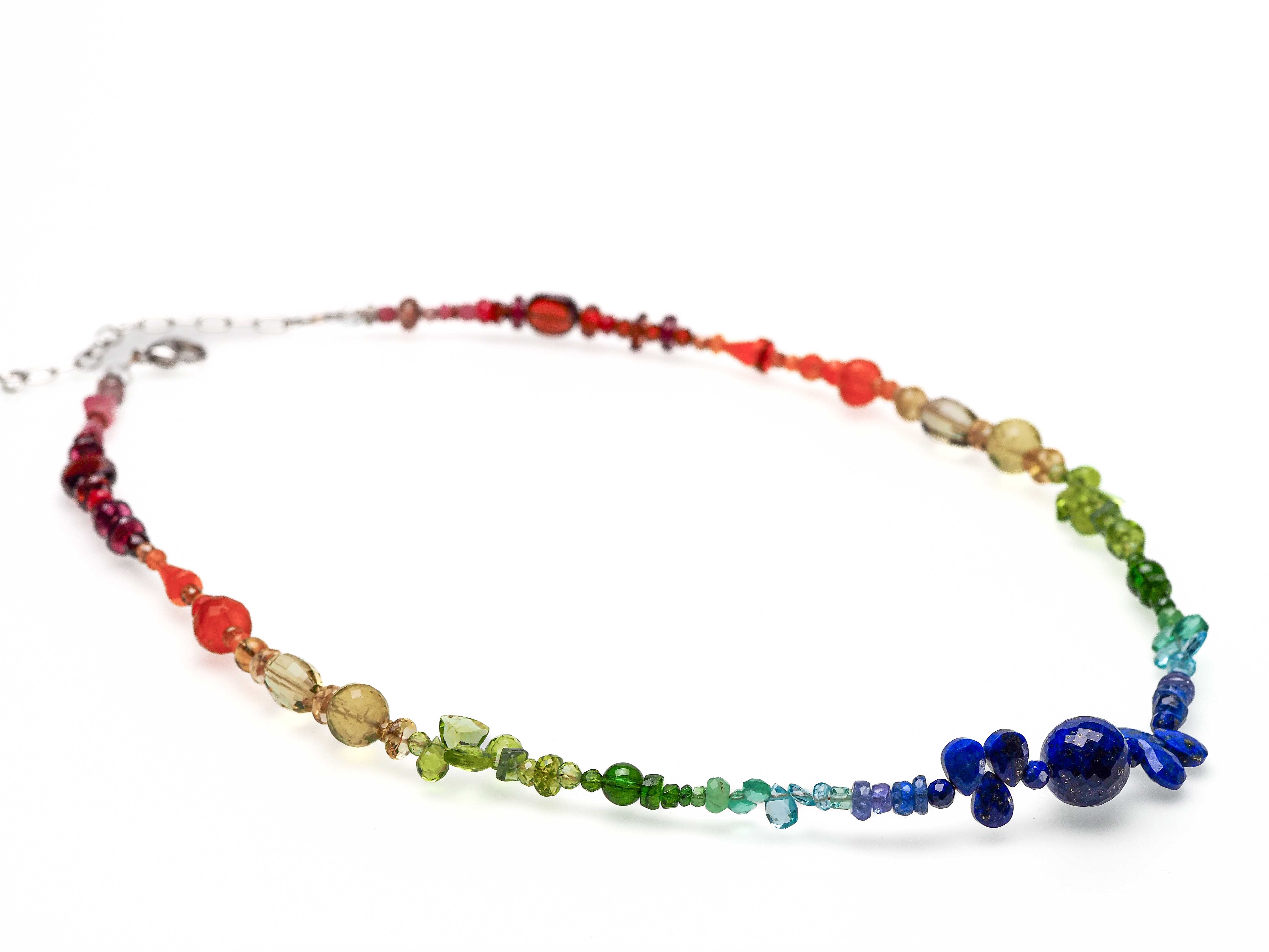 Chakra rainbow colorful necklace silver gemstone