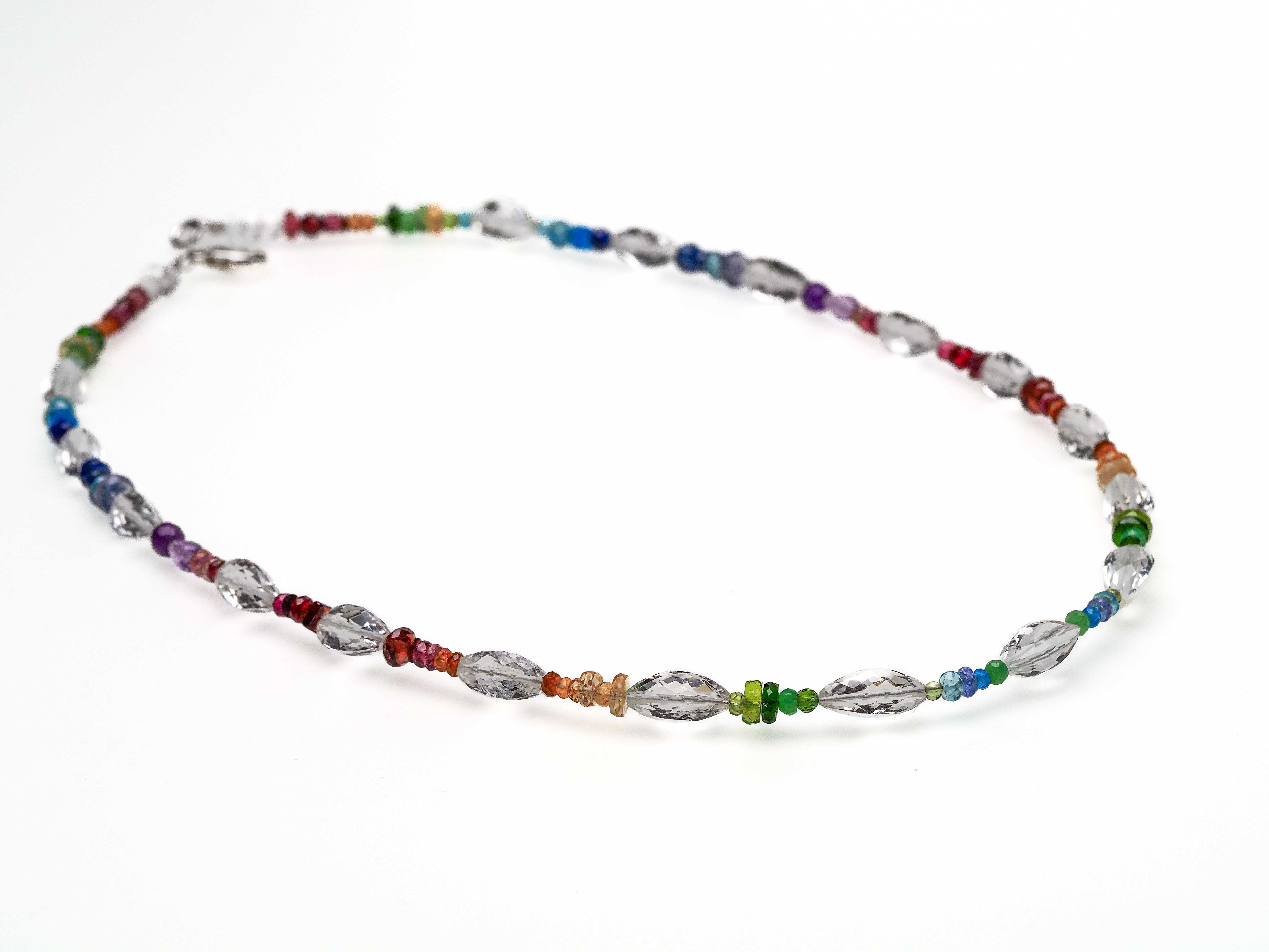 Colorful chakra rainbow gemstone necklace with color gradient