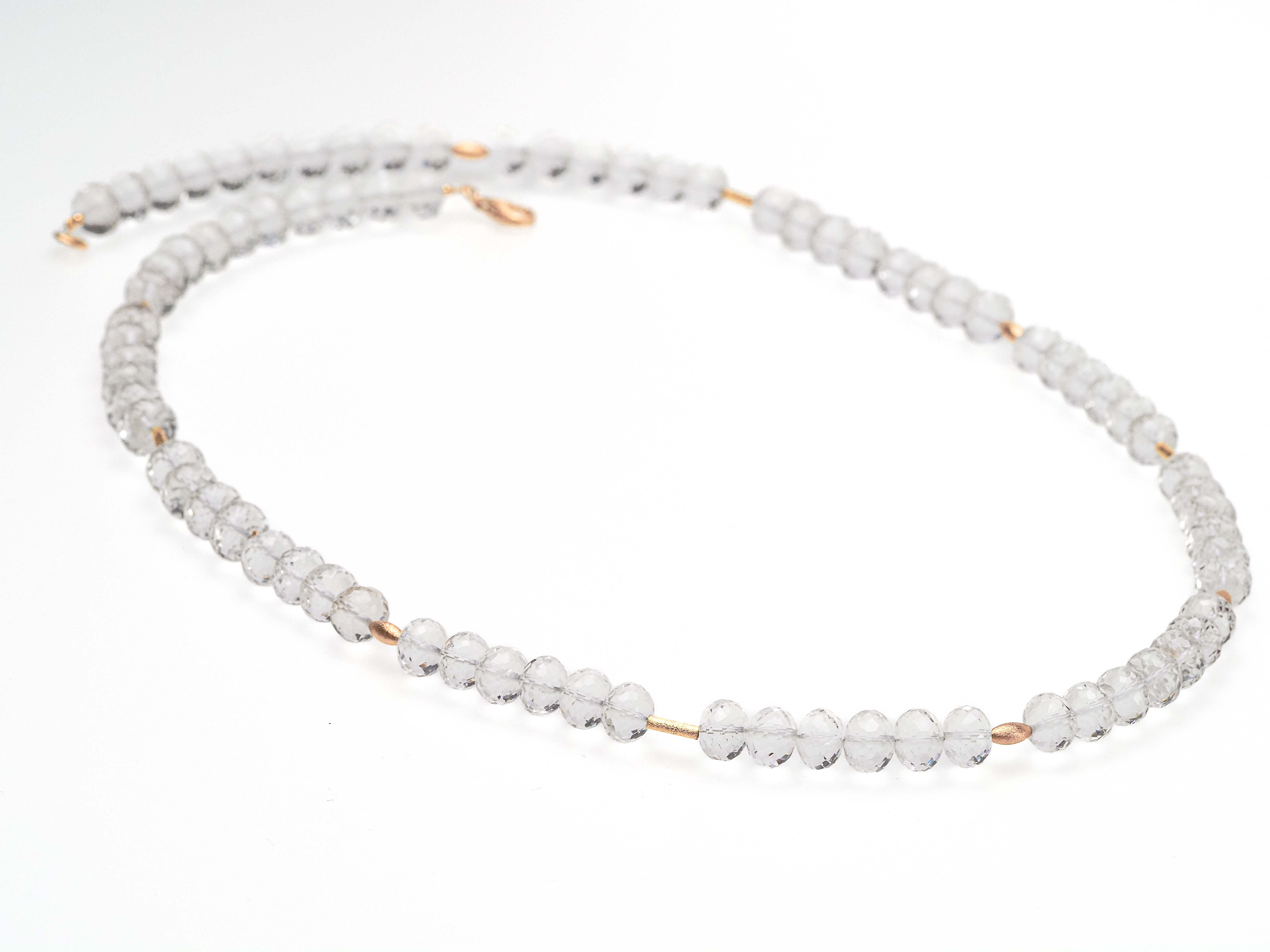 Long gold-plated rock crystal gemstone necklace 64cm