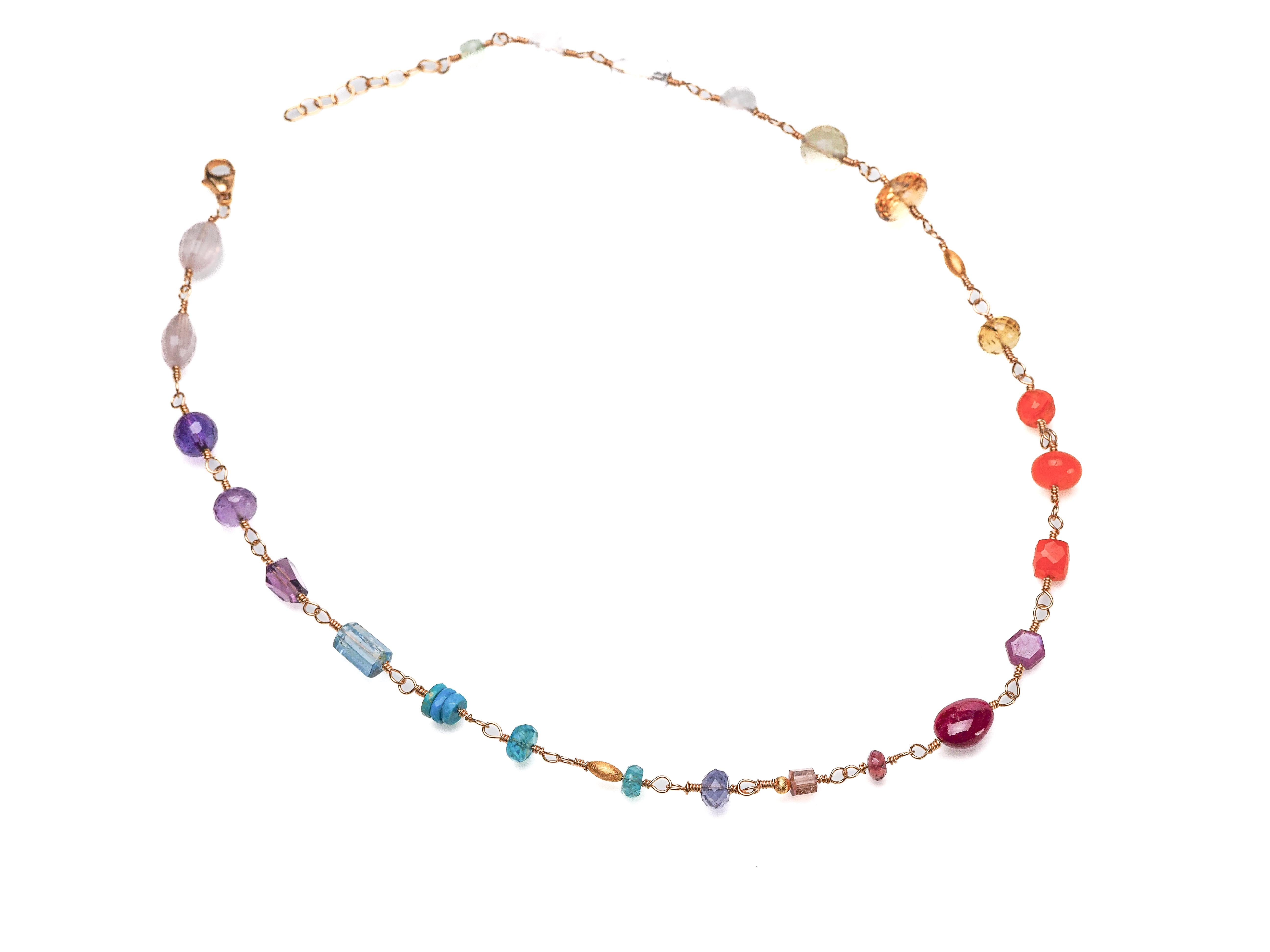 Rosenkranz Kette mit bunten Edelsteinen Gold filled Rosary Halskette AAA Qualität - elstardesign