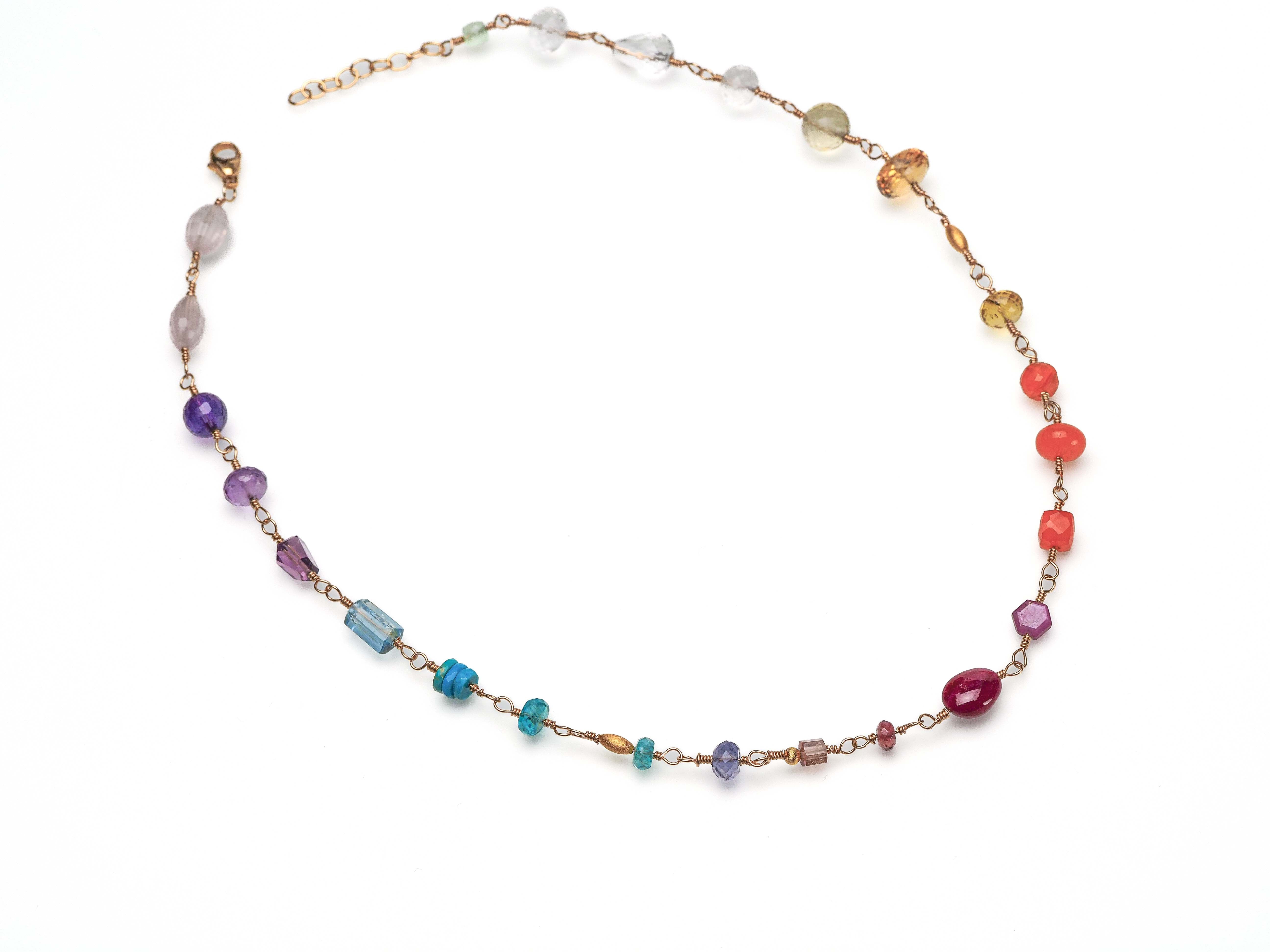 Rosenkranz Kette mit bunten Edelsteinen Gold filled Rosary Halskette AAA Qualität - elstardesign