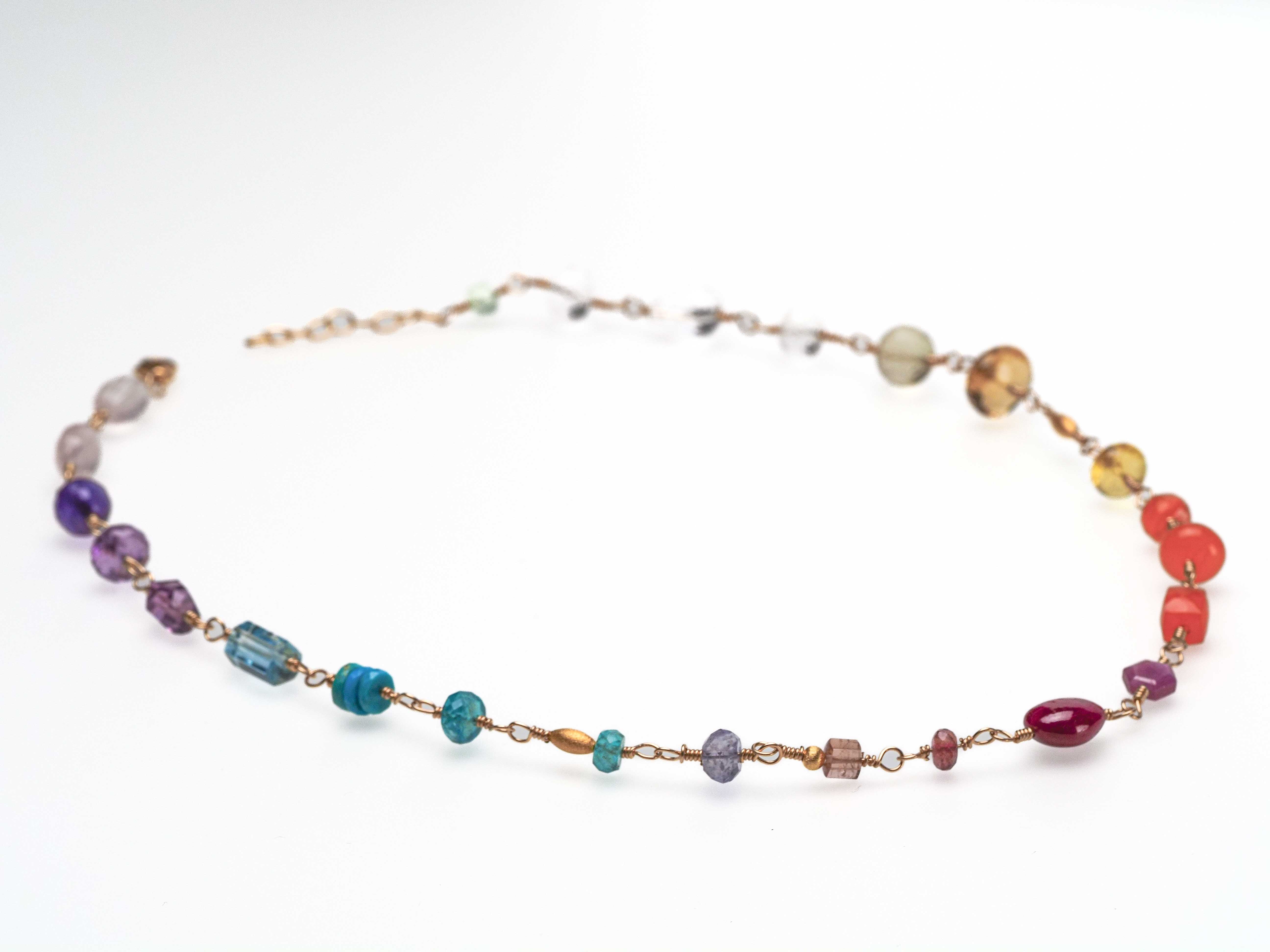 Rosenkranz Kette mit bunten Edelsteinen Gold filled Rosary Halskette AAA Qualität