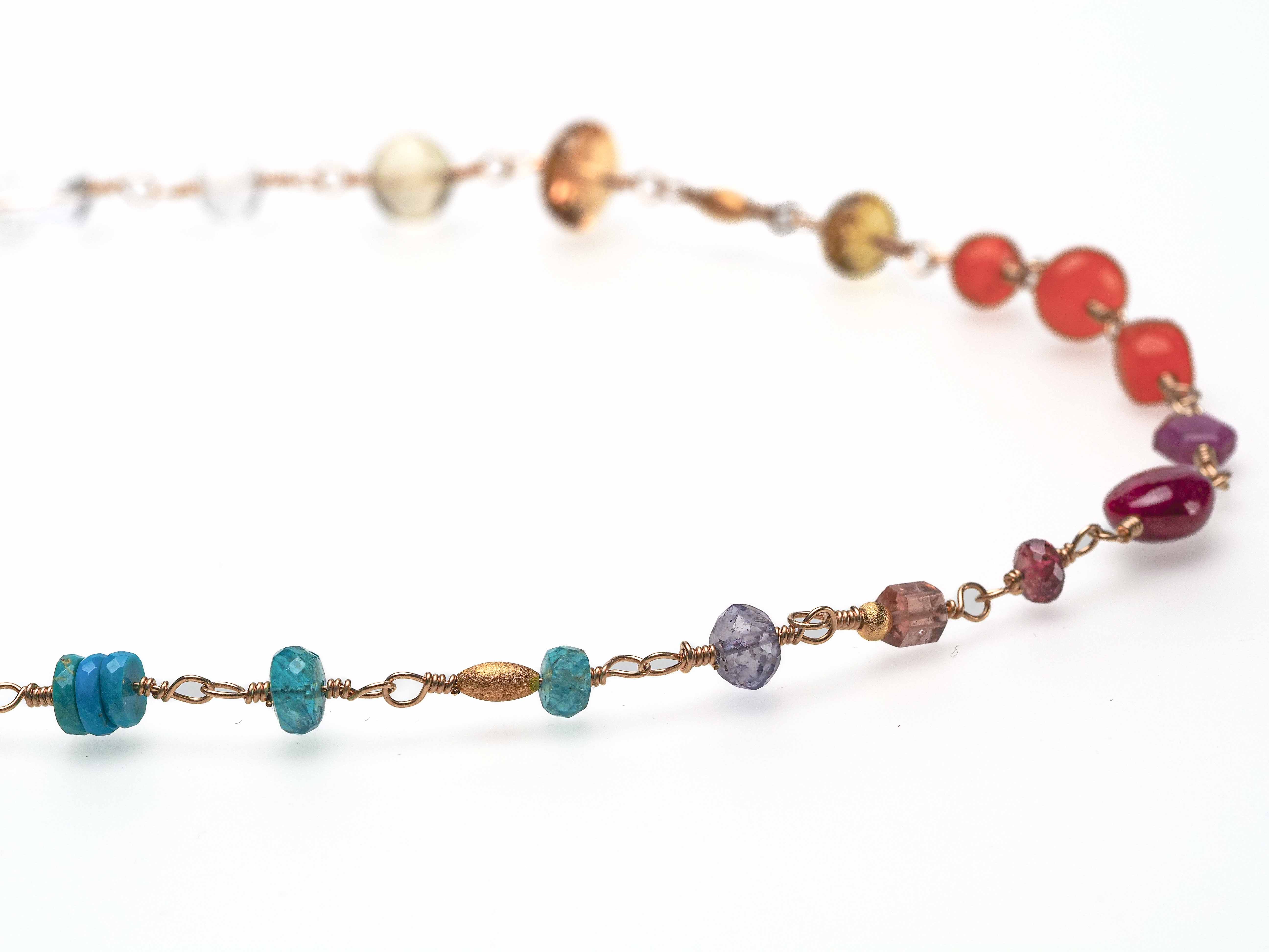 Rosenkranz Kette mit bunten Edelsteinen Gold filled Rosary Halskette AAA Qualität - elstardesign
