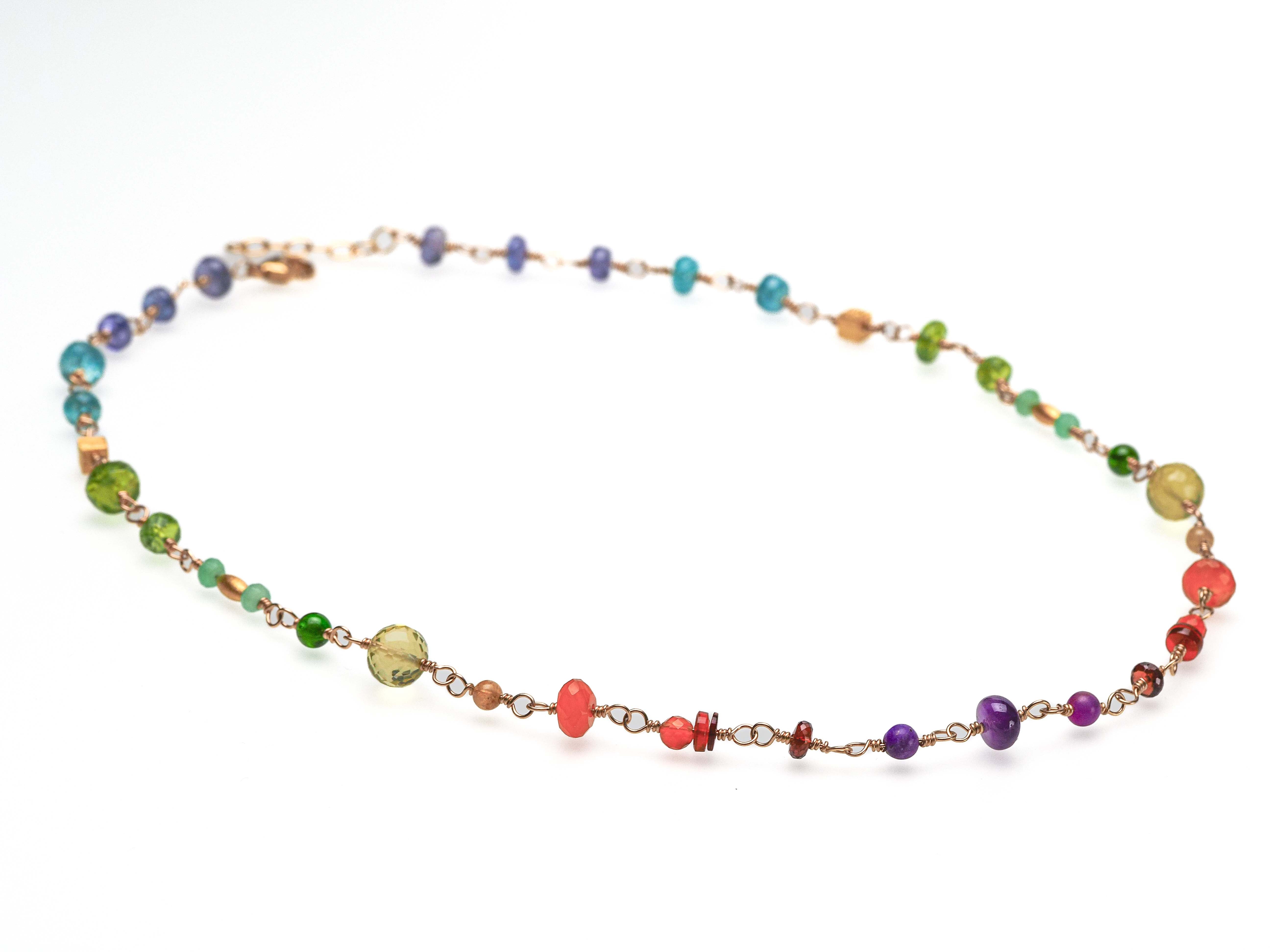 Rosenkranz Kette mit bunten Edelsteinen Gold filled Rosary Halskette AAA Qualität - elstardesign