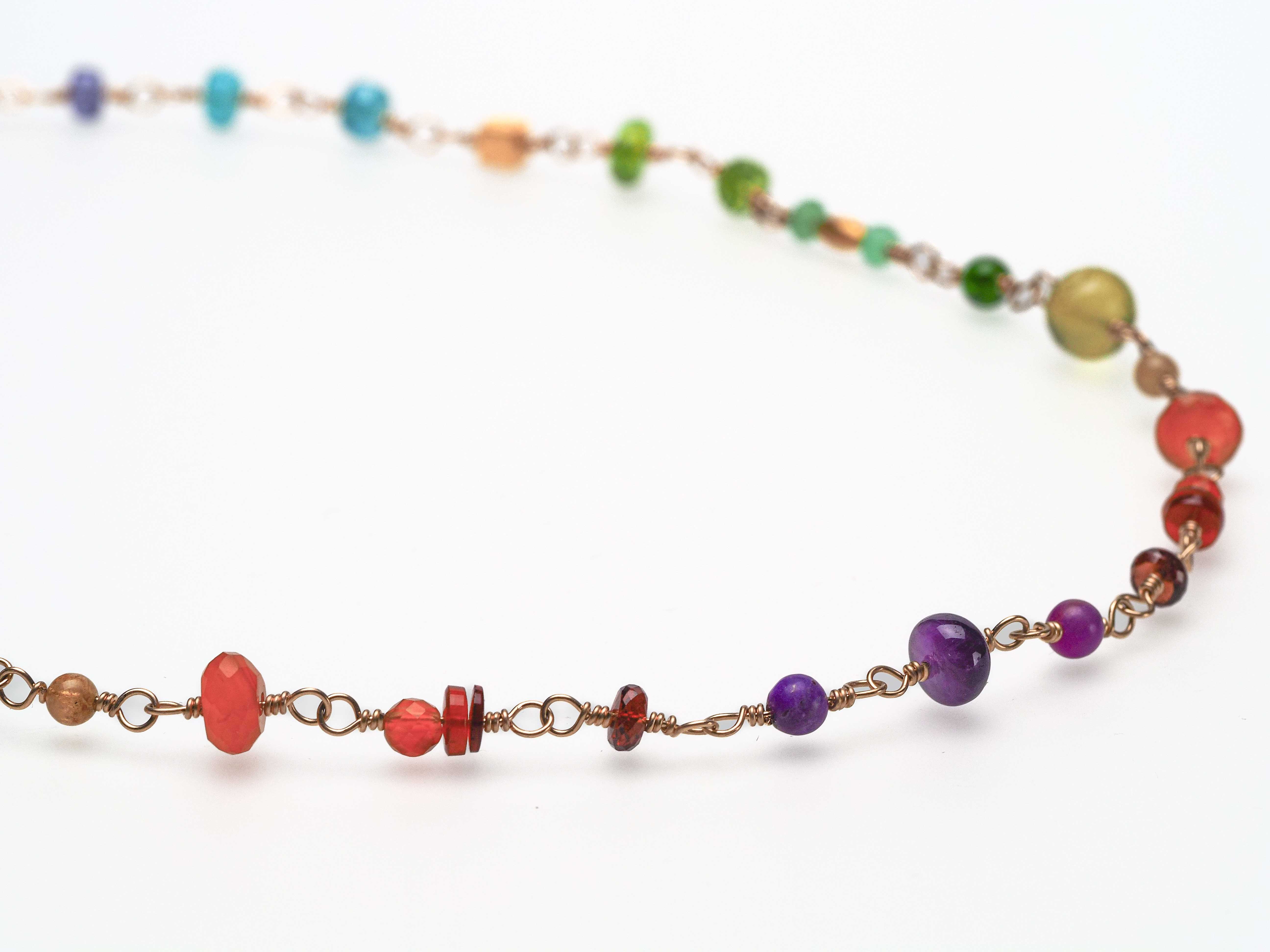 Rosenkranz Kette mit bunten Edelsteinen Gold filled Rosary Halskette AAA Qualität