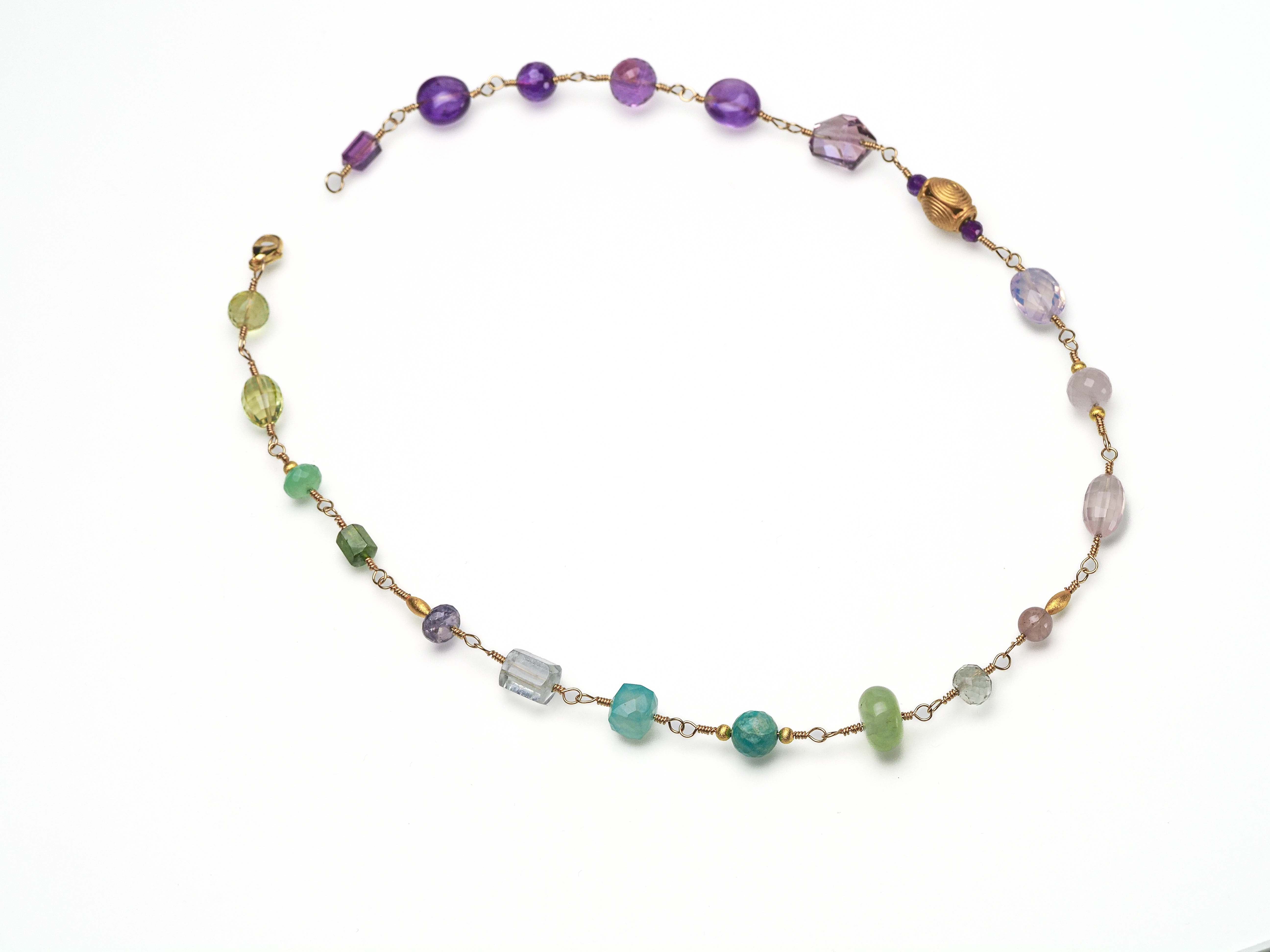 Rosenkranz Kette mit bunten Edelsteinen Gold filled Rosary Halskette AAA Qualität - elstardesign