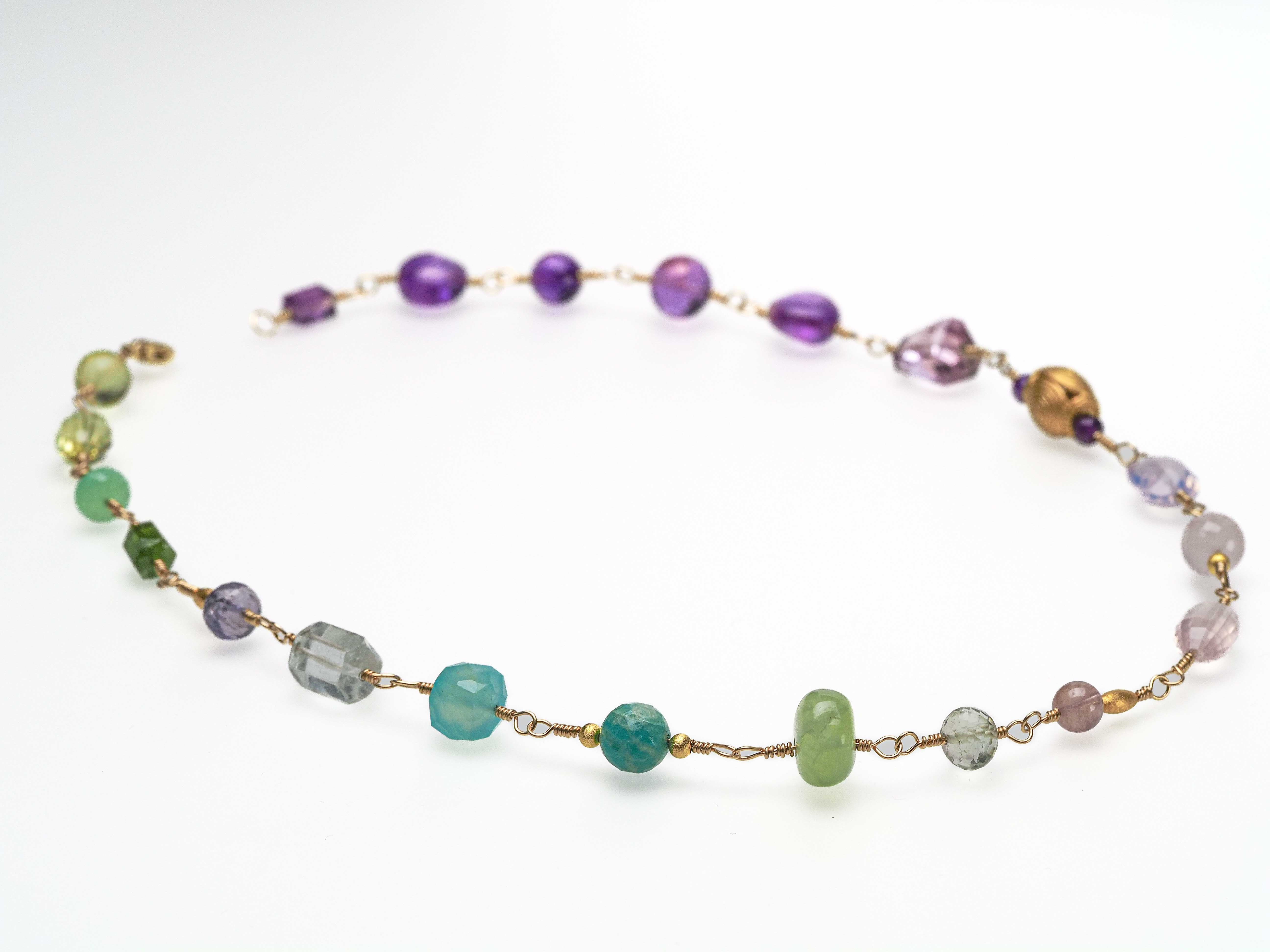 Rosenkranz Kette mit bunten Edelsteinen Gold filled Rosary Halskette AAA Qualität - elstardesign