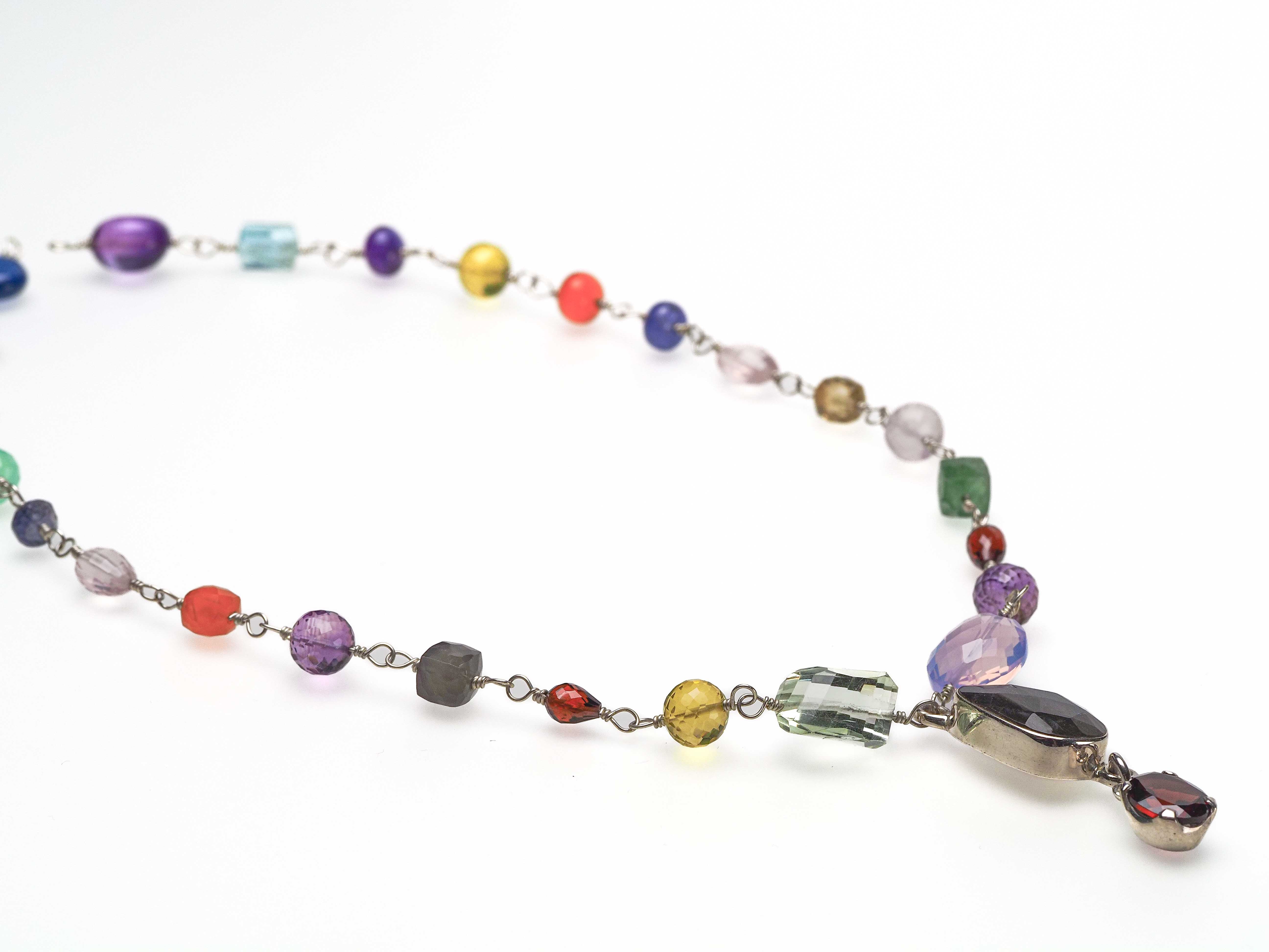 Labradorit Anhänger mit bunter Edelstein Kette - elstardesign