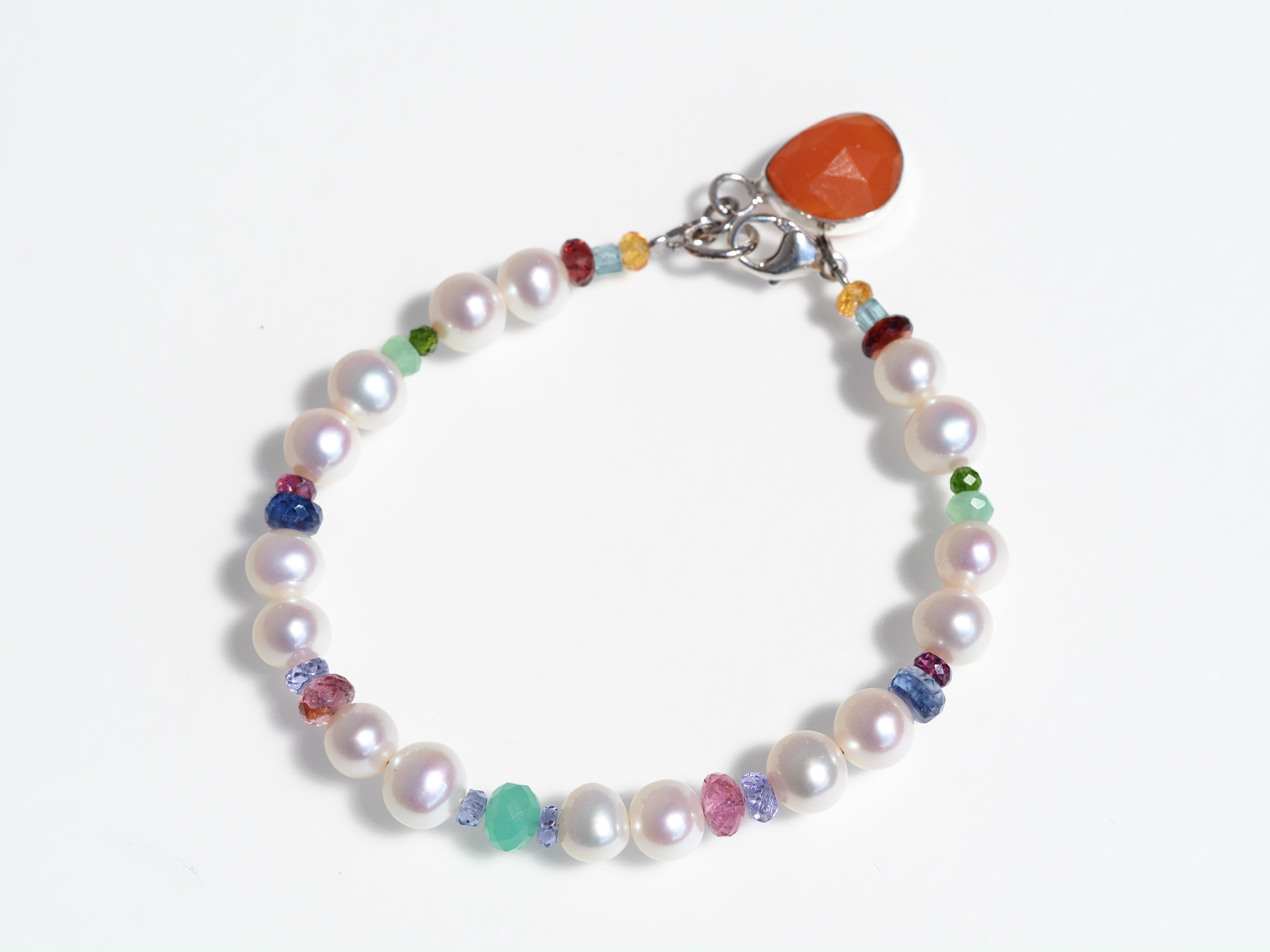 Perlen Edelstein Armband Multi Color – 925 Silber