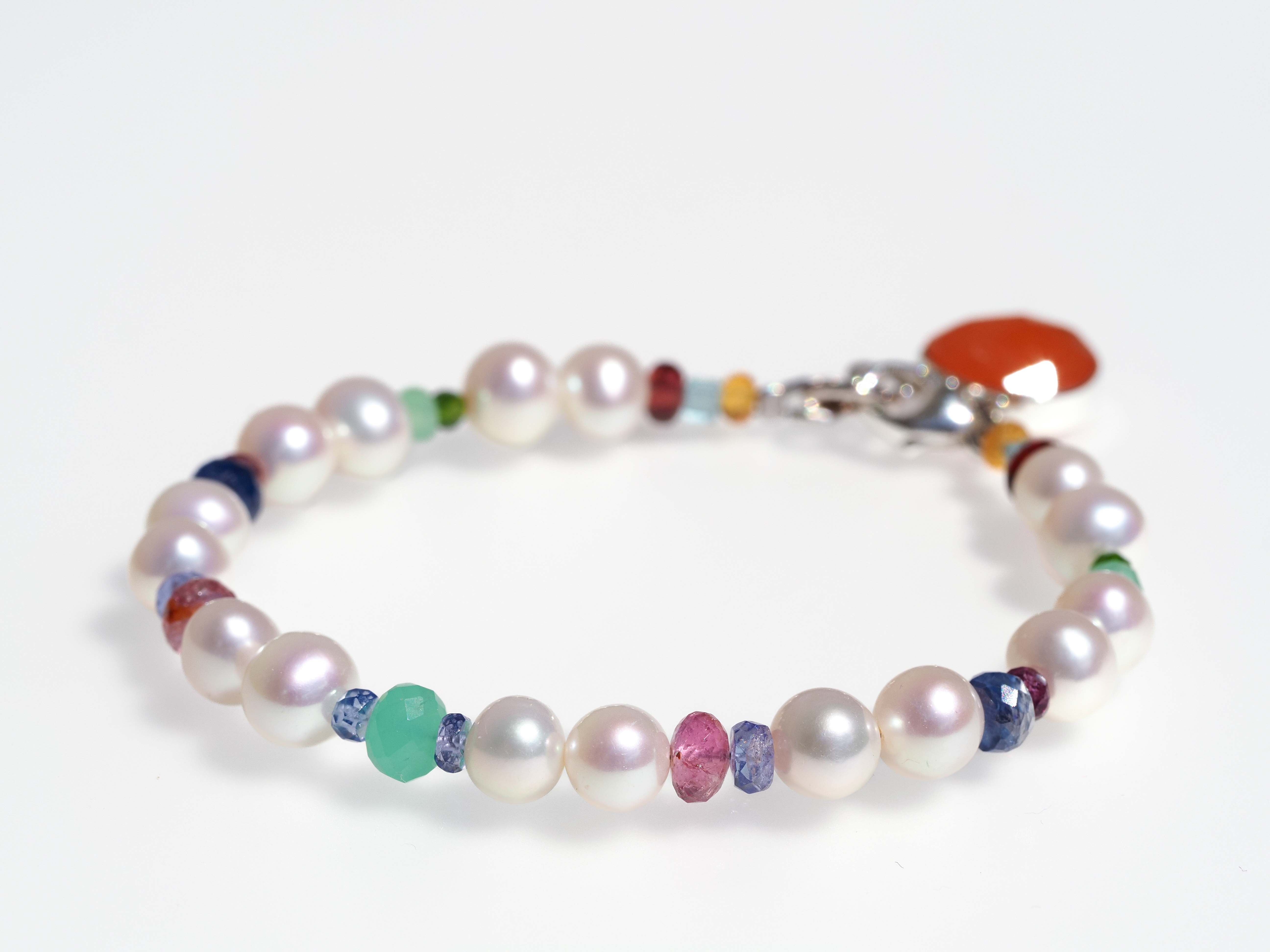 Perlen Edelstein Armband Multi Color – 925 Silber