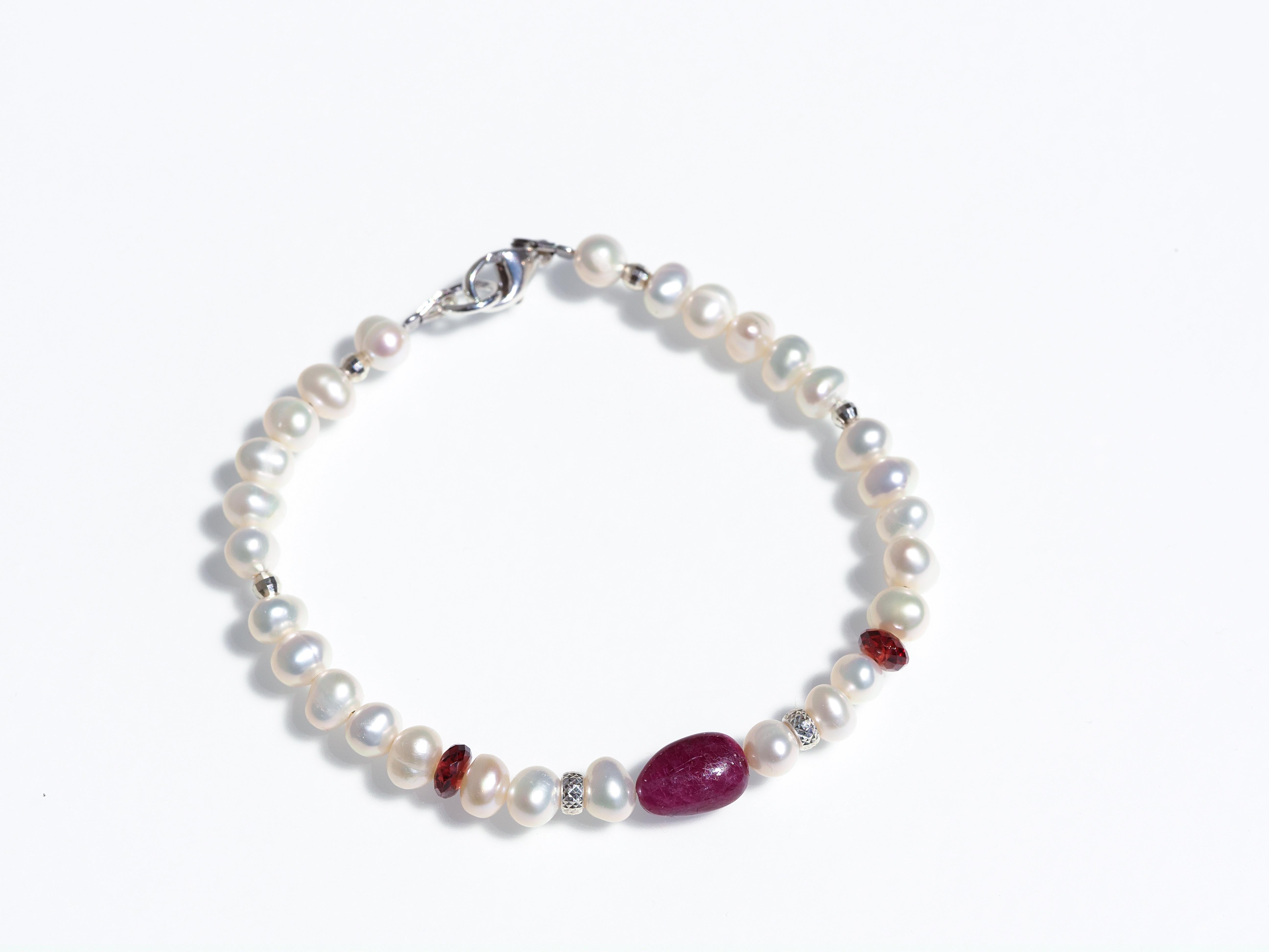 Perlen Edelstein Armband Rubin – 925 Silber