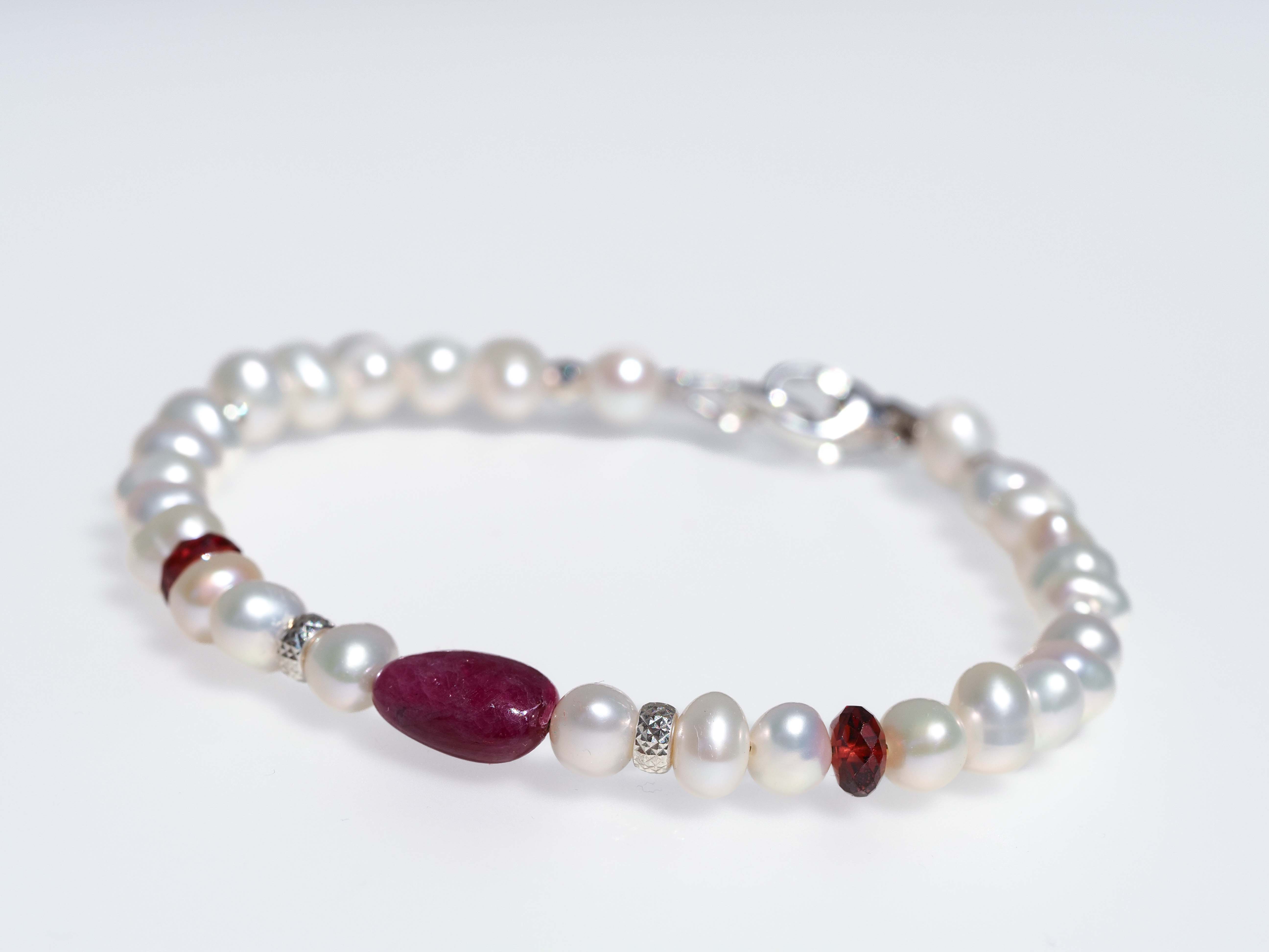 Perlen Edelstein Armband Rubin – 925 Silber