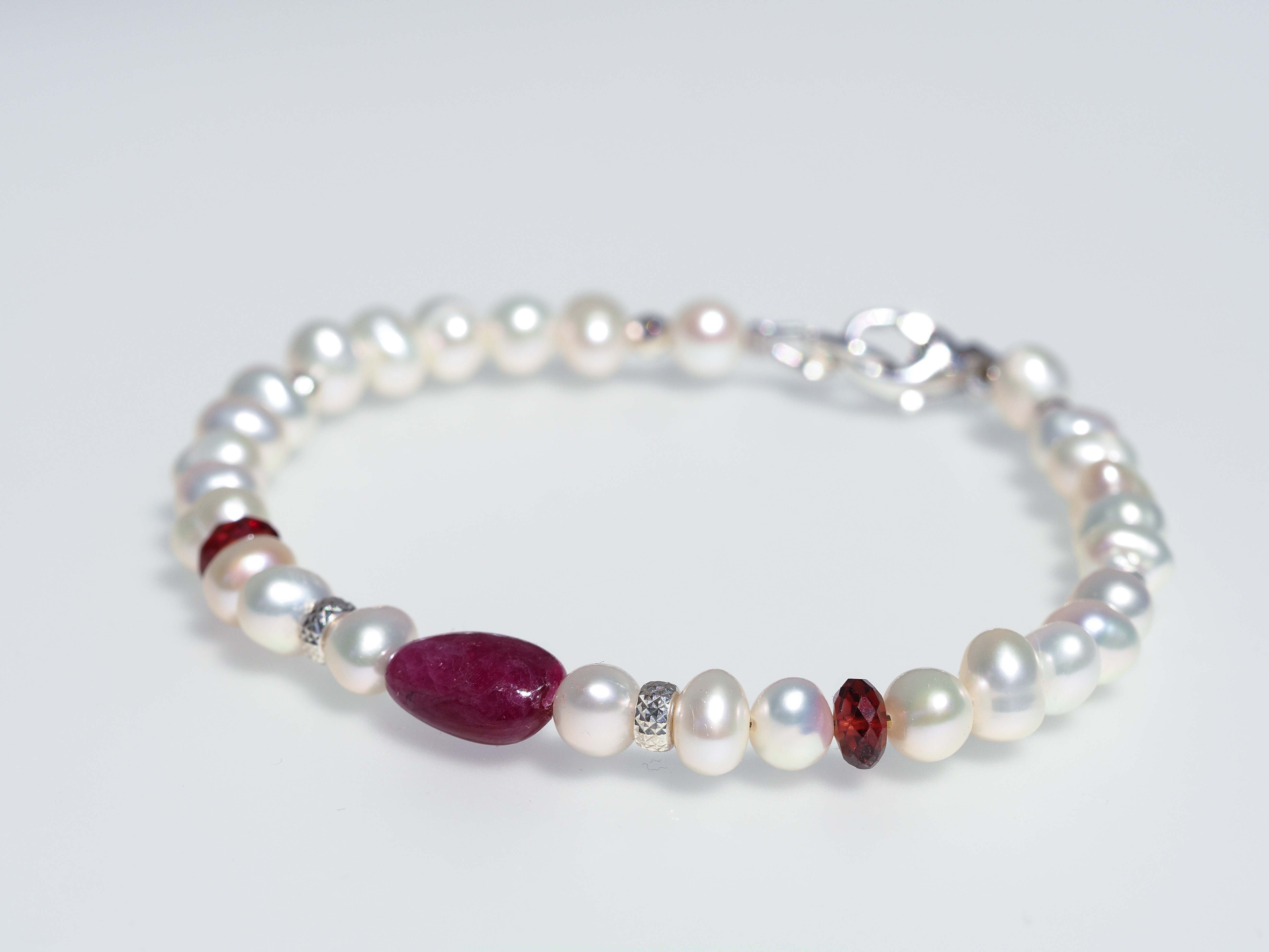 Perlen Edelstein Armband Rubin – 925 Silber
