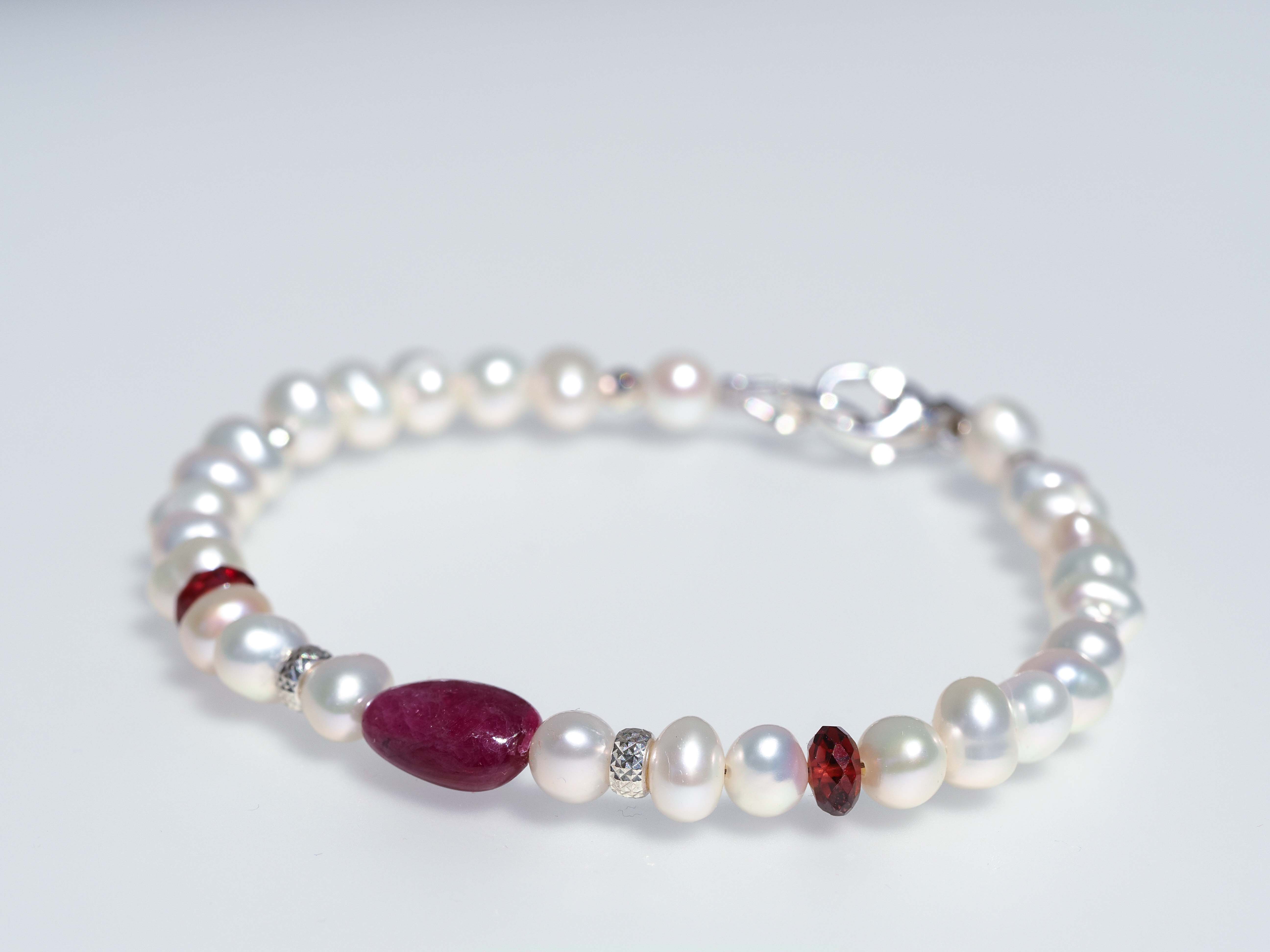 Perlen Edelstein Armband Rubin – 925 Silber