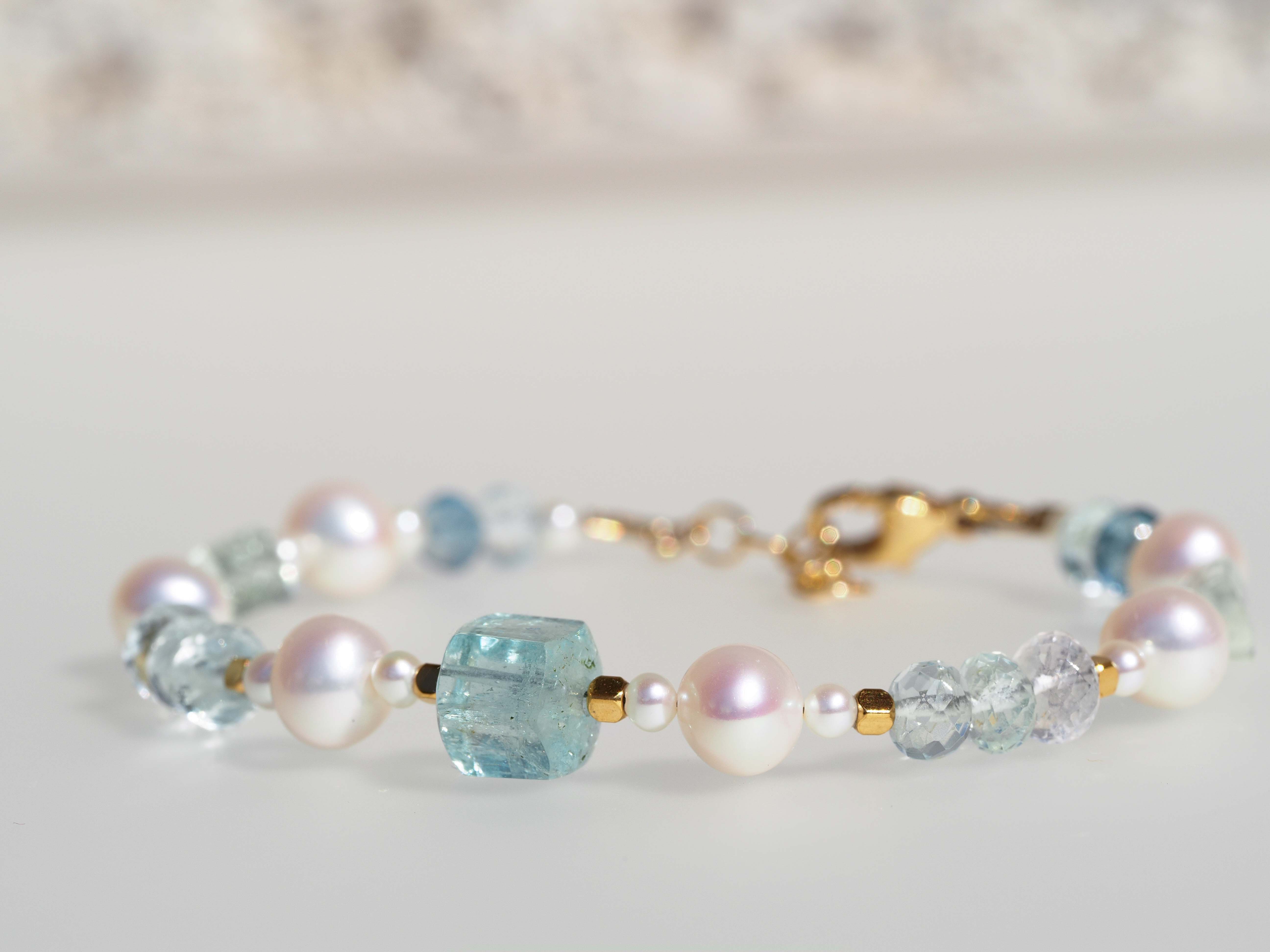 Perlen Armband mit Aquamarin– Gold Filled Verschluss - elstardesign