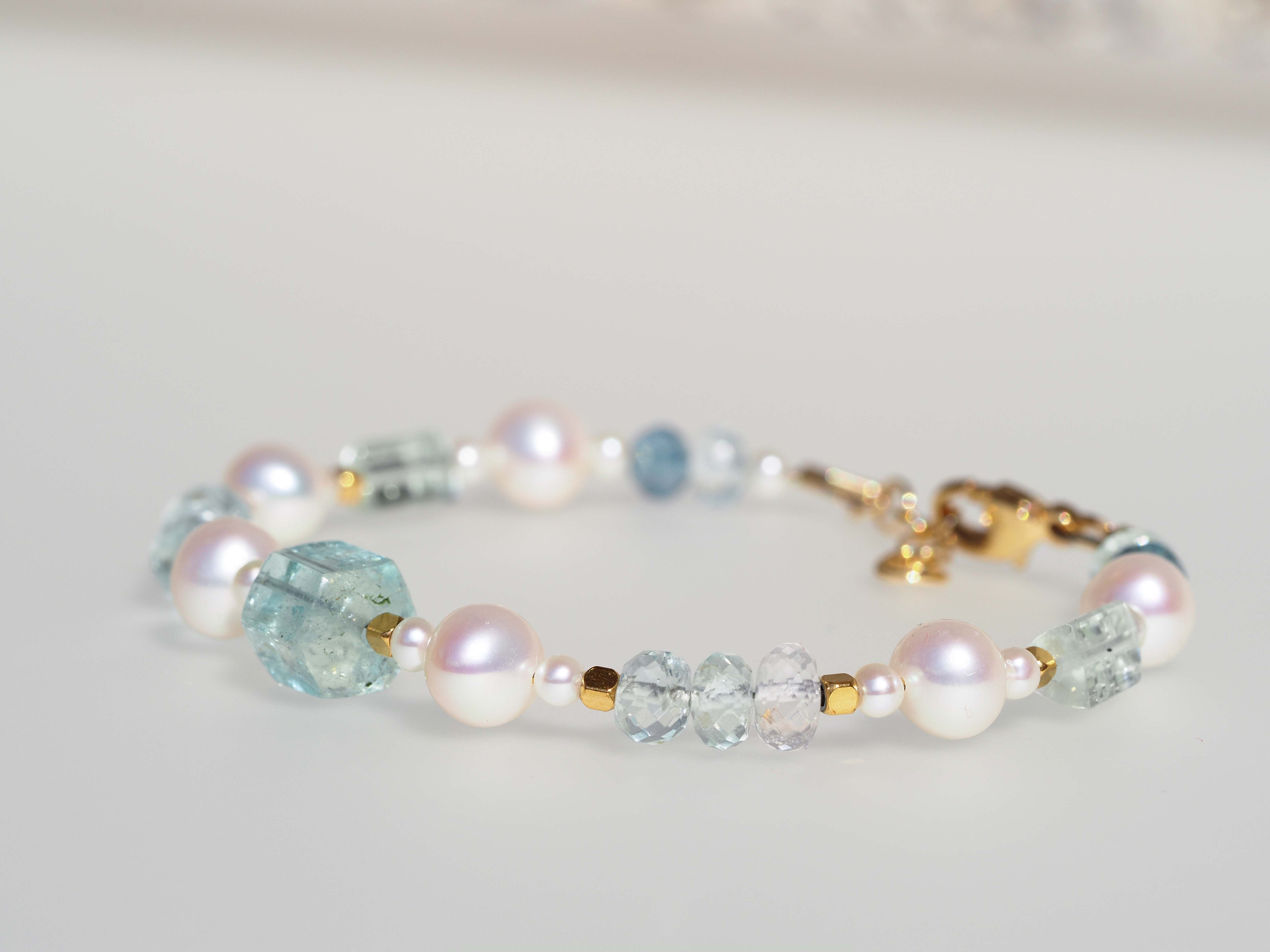 Perlen Armband mit Aquamarin– Gold Filled Verschluss - elstardesign
