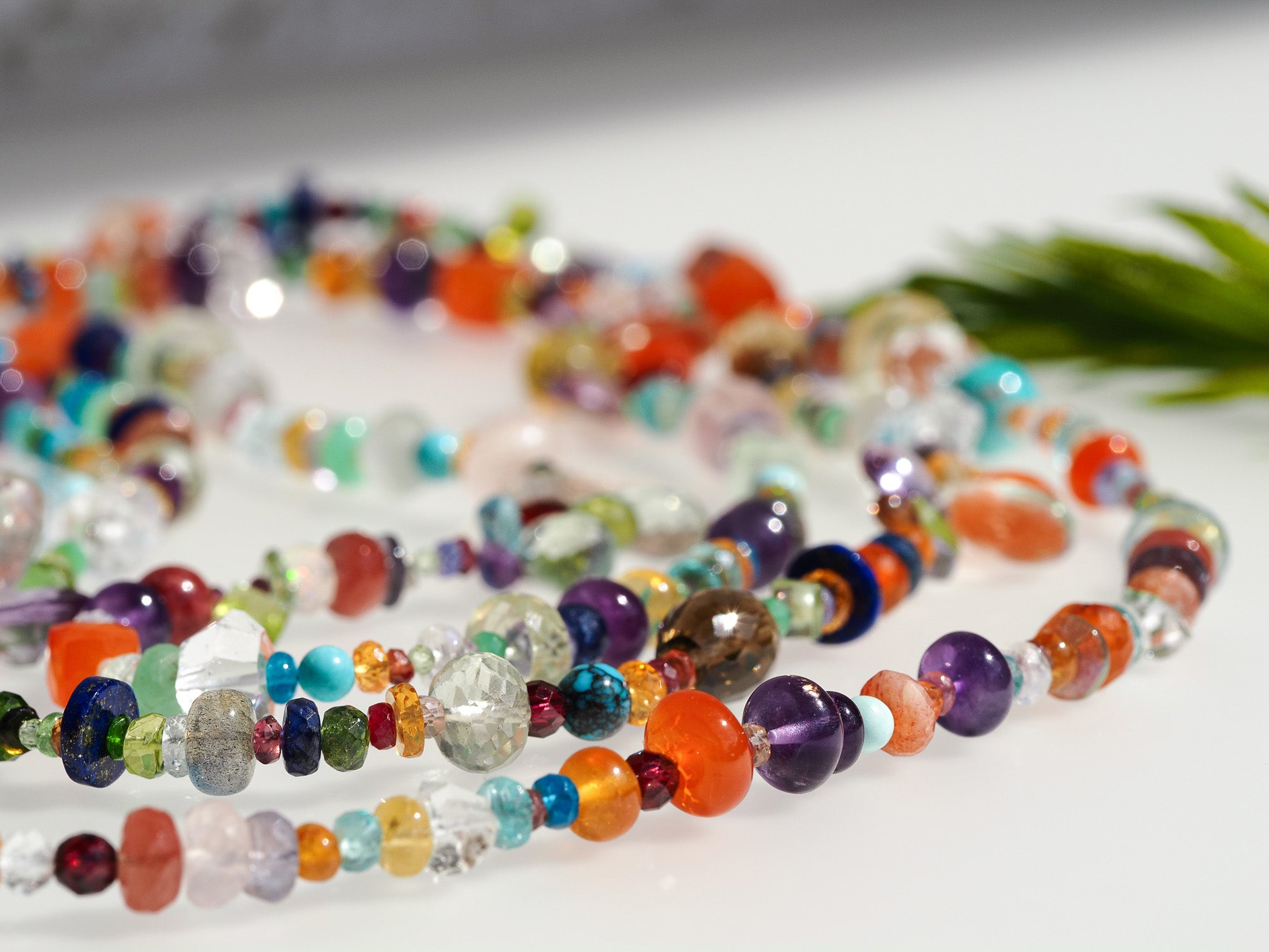 Long colorful gemstone necklace length 143cm Endless necklace