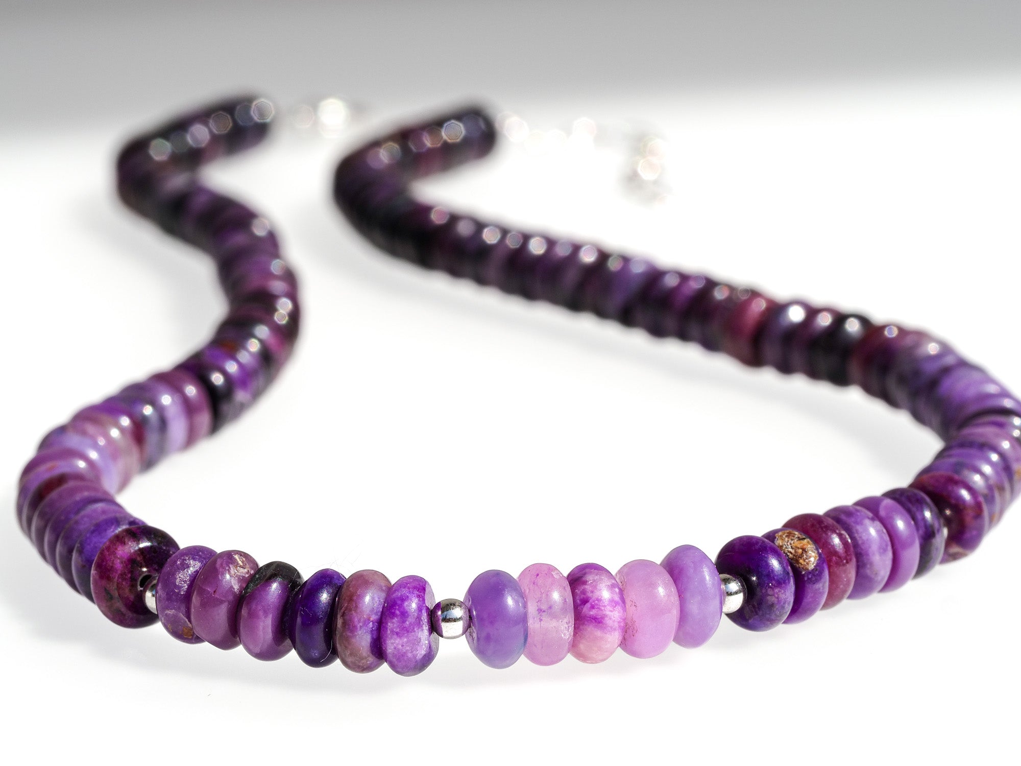 Sugilith Kette 100% Natürliche Edelsteine Sterling Silber Verschluss