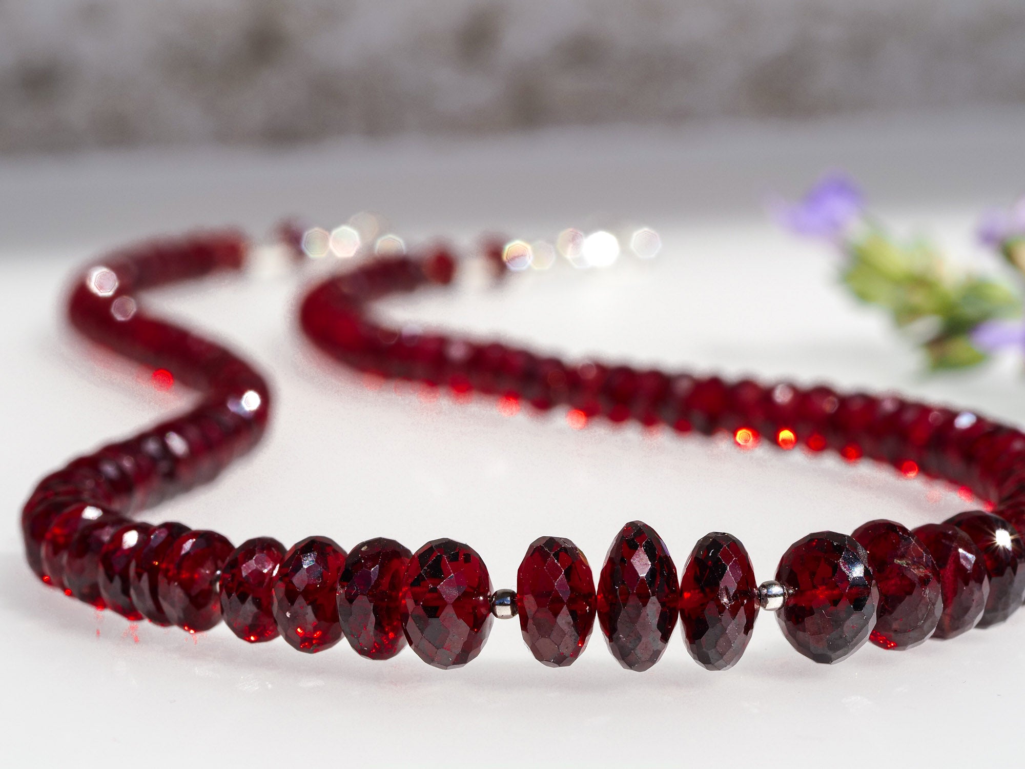 Granat Kette 925er Silber intensiv rot