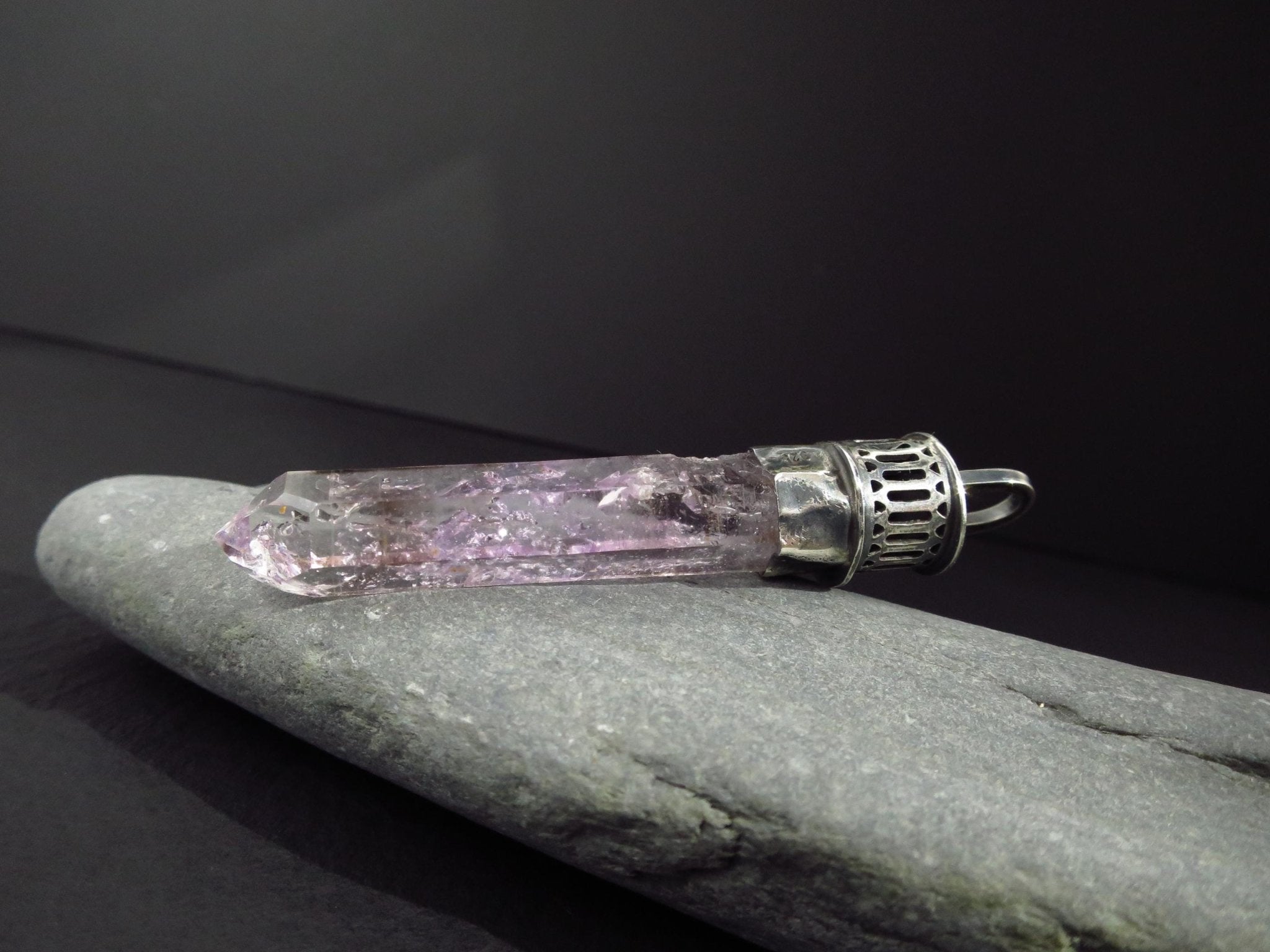 Amethyst Anhänger Silber Amethyst Brandberg Kristall Anhänger Spitze Amethyst Namibia Edelstein Silber Natur Kristall Spitze Quarz Unikat
