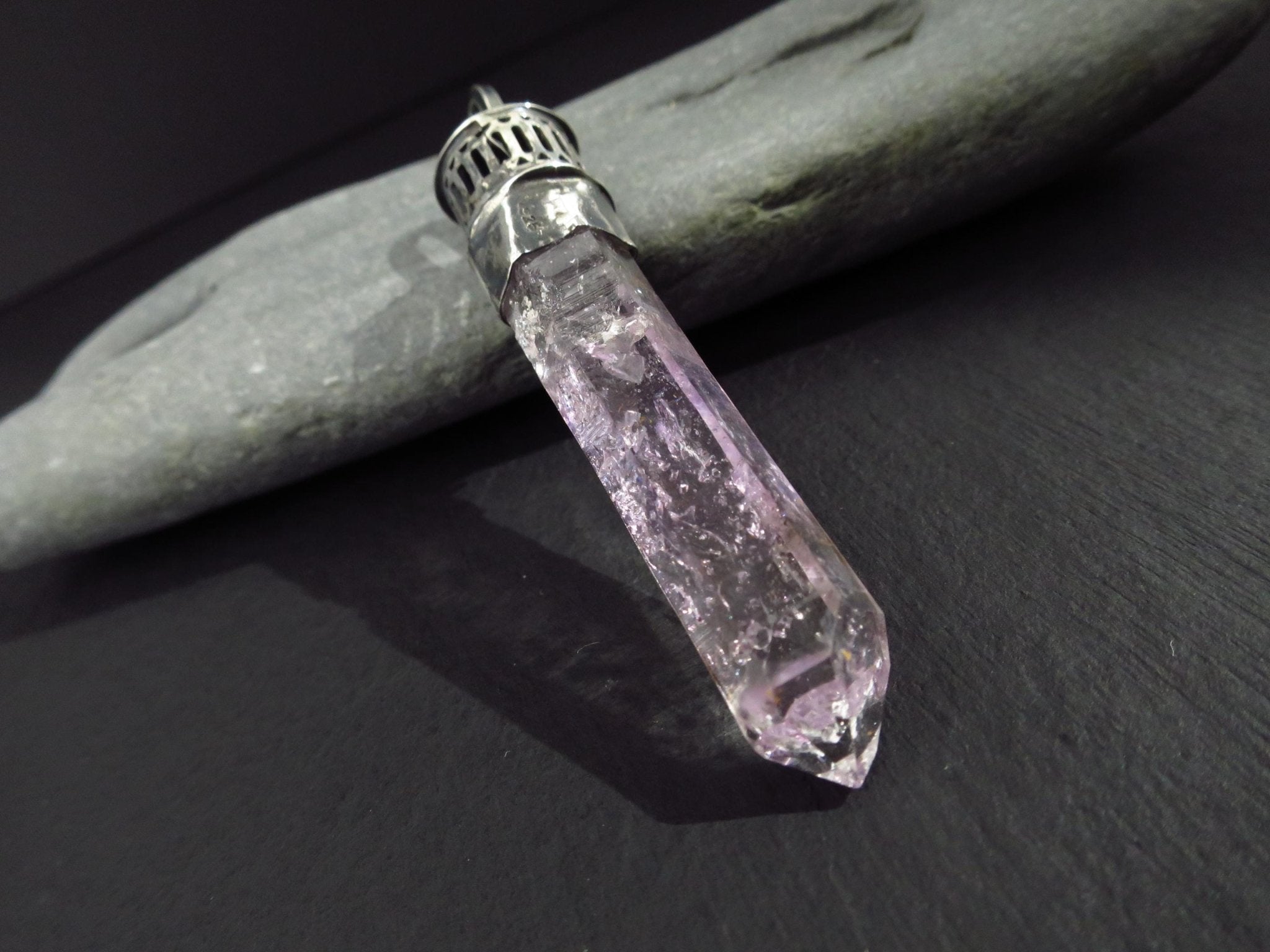 Amethyst Anhänger Silber Amethyst Brandberg Kristall Anhänger Spitze Amethyst Namibia Edelstein Silber Natur Kristall Spitze Quarz Unikat