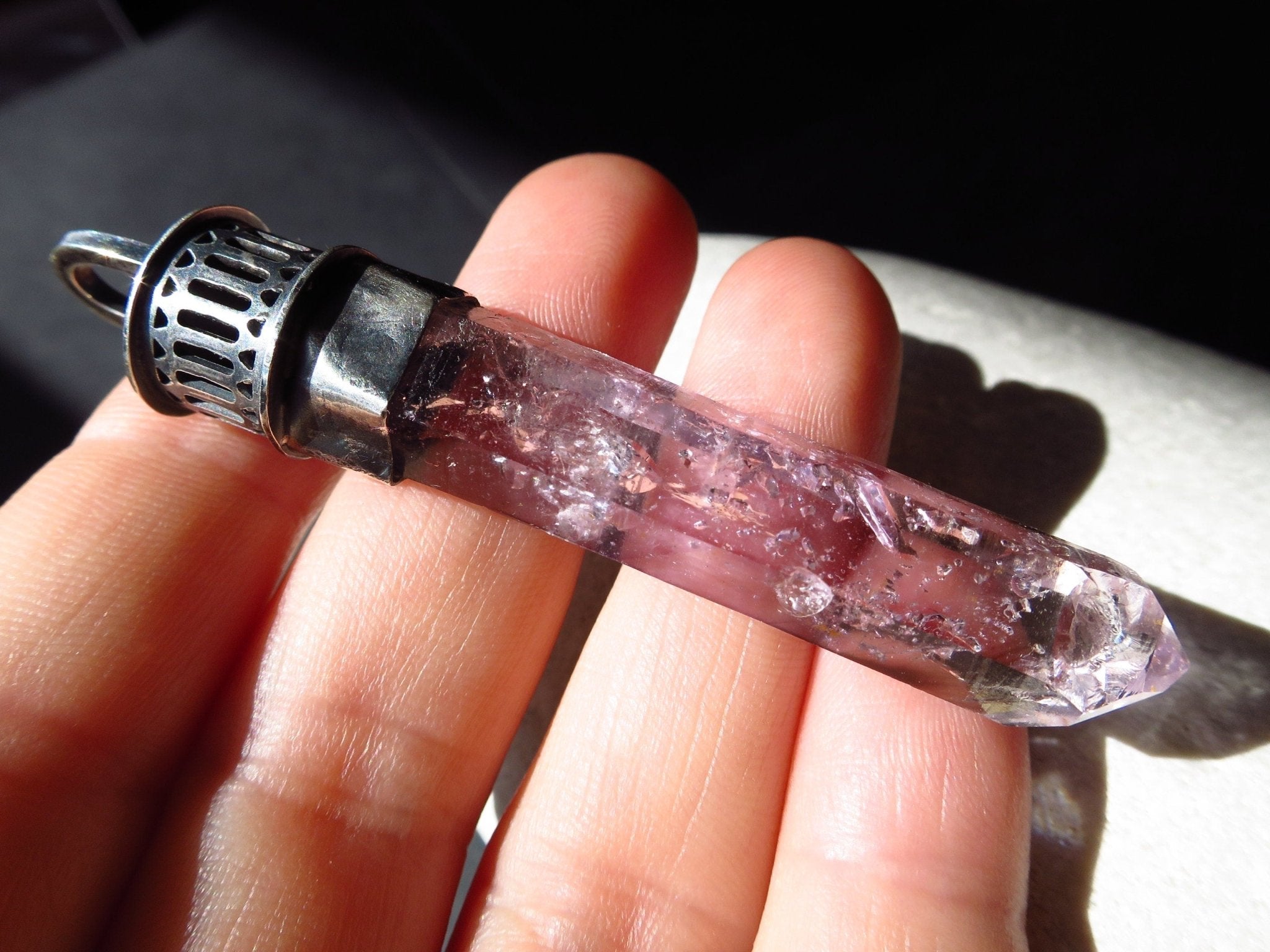Amethyst Anhänger Silber Amethyst Brandberg Kristall Anhänger Spitze Amethyst Namibia Edelstein Silber Natur Kristall Spitze Quarz Unikat