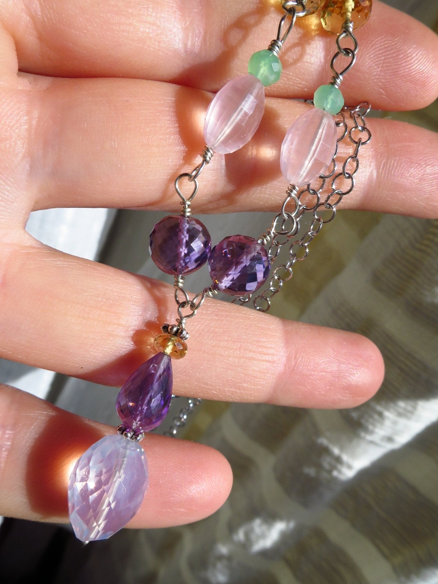 Amethyst Lavendel Quarz Citrin Kette Argentium Silber Unikat