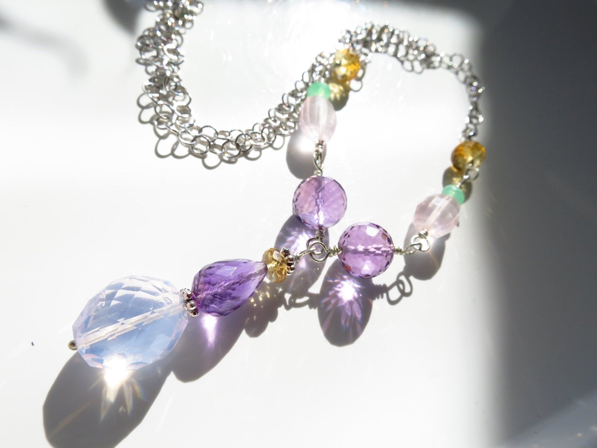 Amethyst Lavendel Quarz Citrin Kette Argentium Silber Unikat