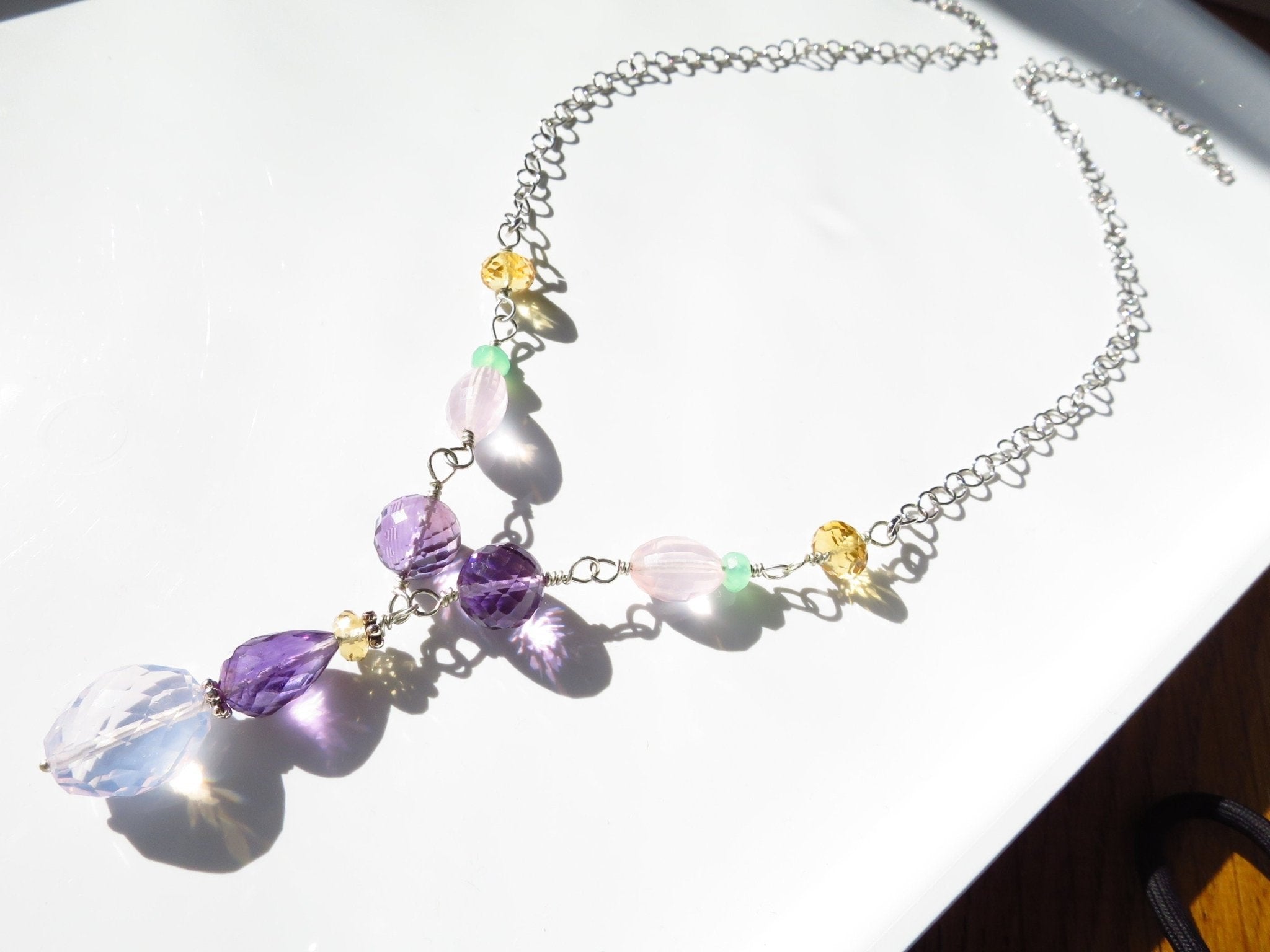 Amethyst Lavendel Quarz Citrin Kette Argentium Silber Unikat