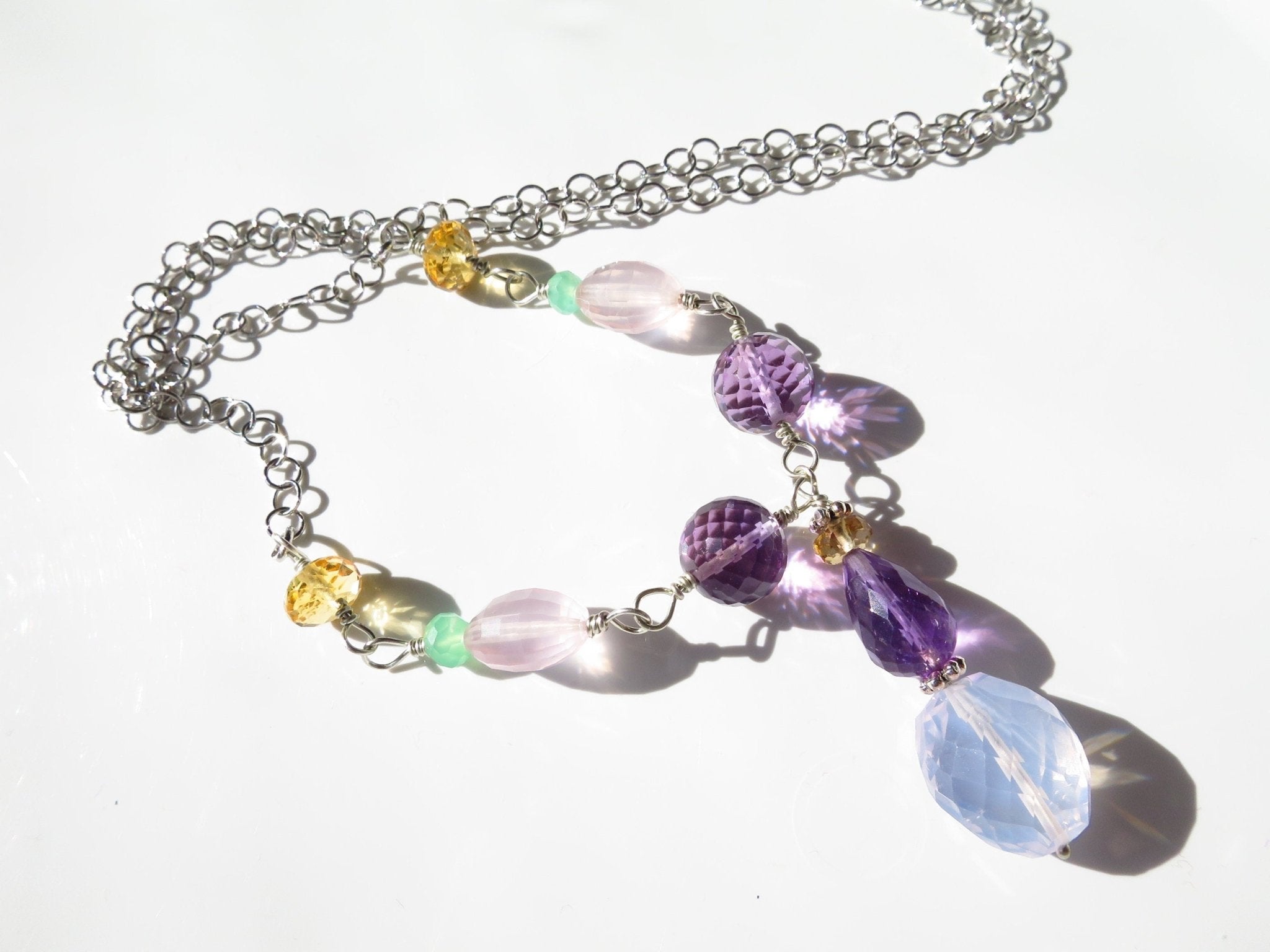 Amethyst Lavendel Quarz Citrin Kette Argentium Silber Unikat