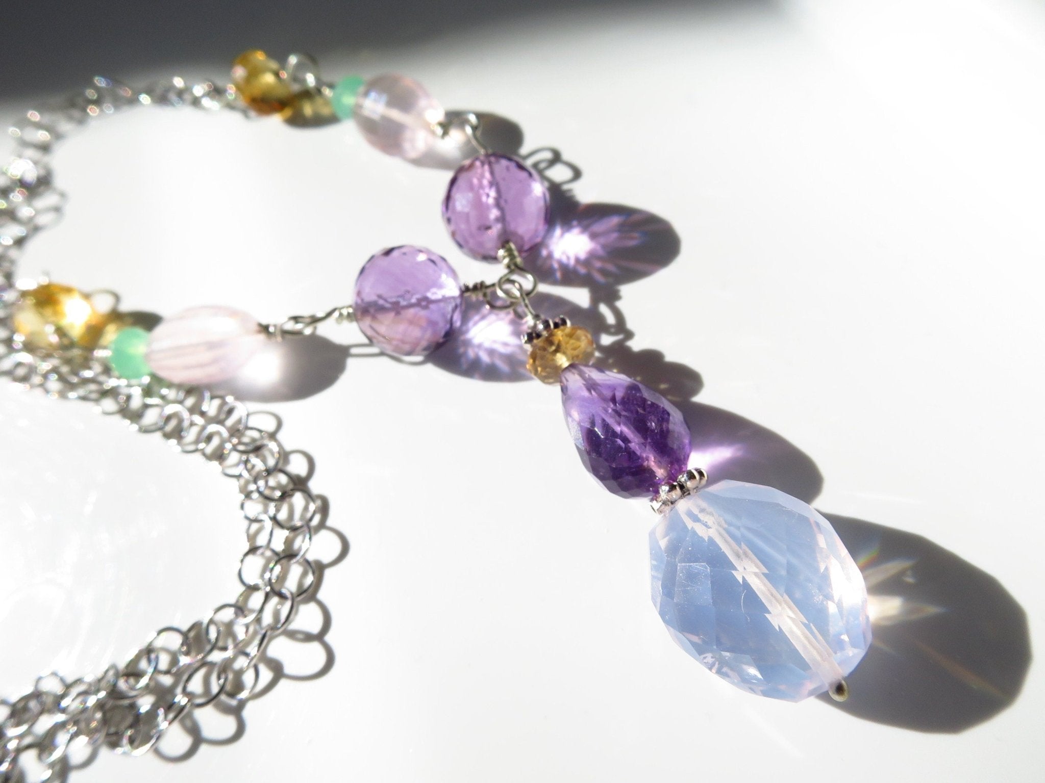 Amethyst Lavendel Quarz Citrin Kette Argentium Silber Unikat