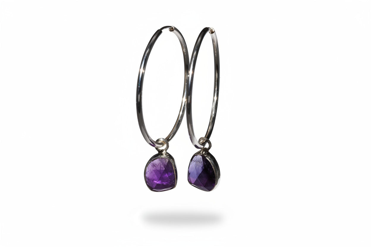 Amethyst Silber Creolen Ohrringe mit violetten Edelsteinen