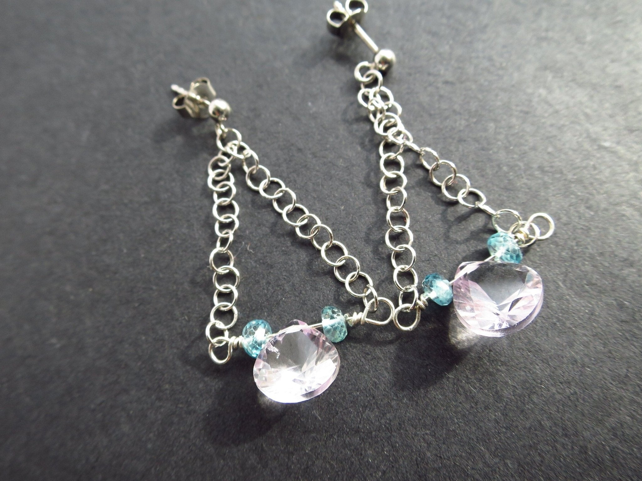 Amethyst und echte blaue Zircon Ohrringe mit Stecker